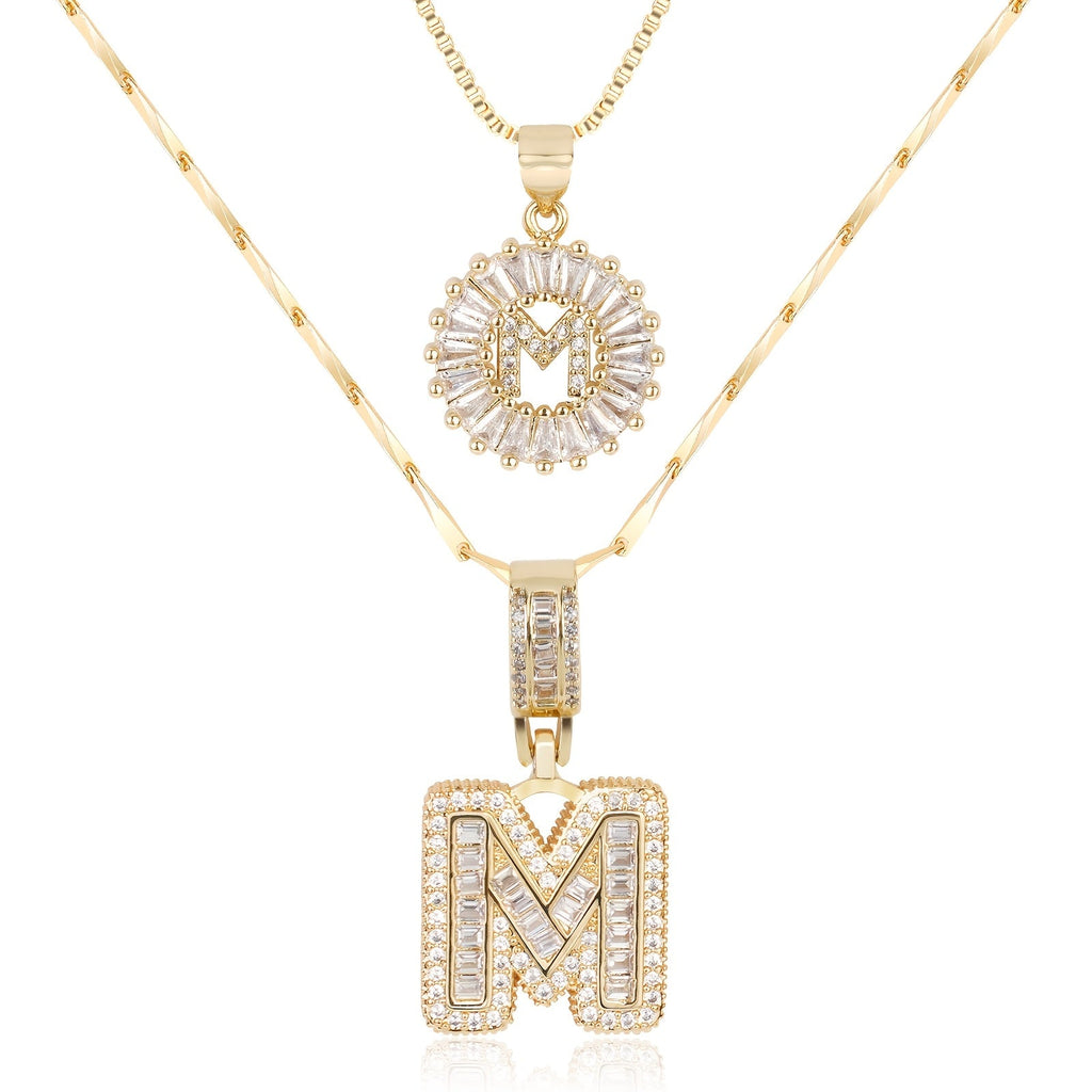 Selamora® | Collares con iniciales en forma de letra y diamantes de oro de 14k (2 unidades)