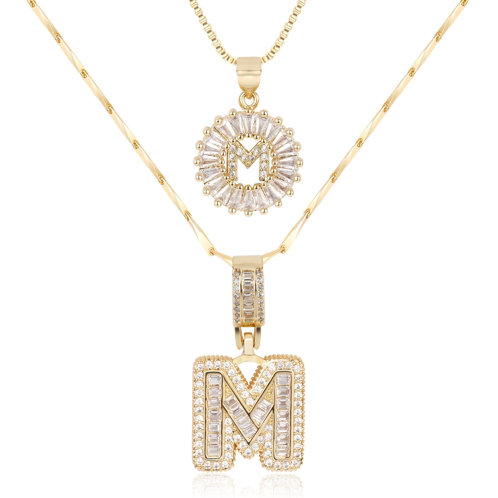 Selamora® | Collares con iniciales en forma de letra y diamantes de oro de 14k (2 unidades)
