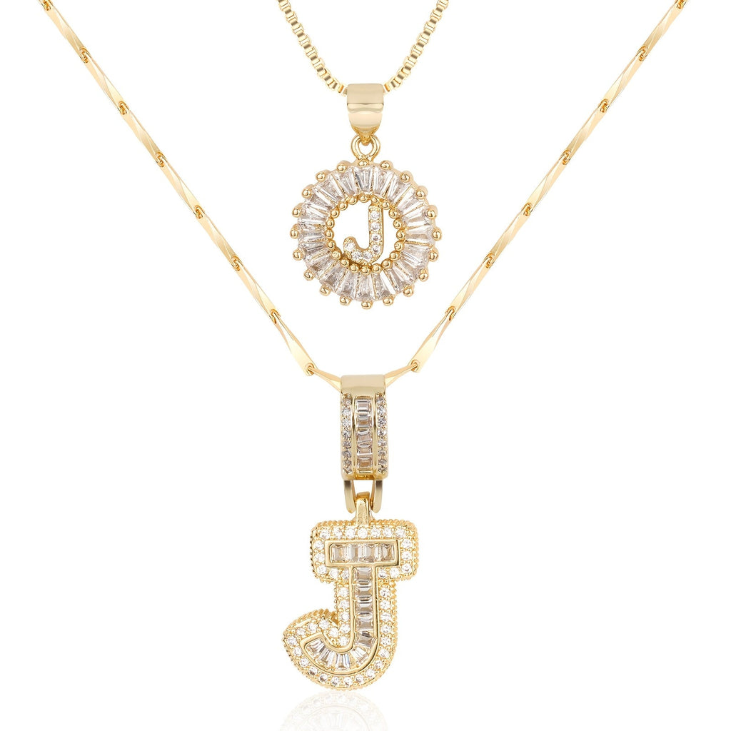 Selamora® | Collares con iniciales en forma de letra y diamantes de oro de 14k (2 unidades)