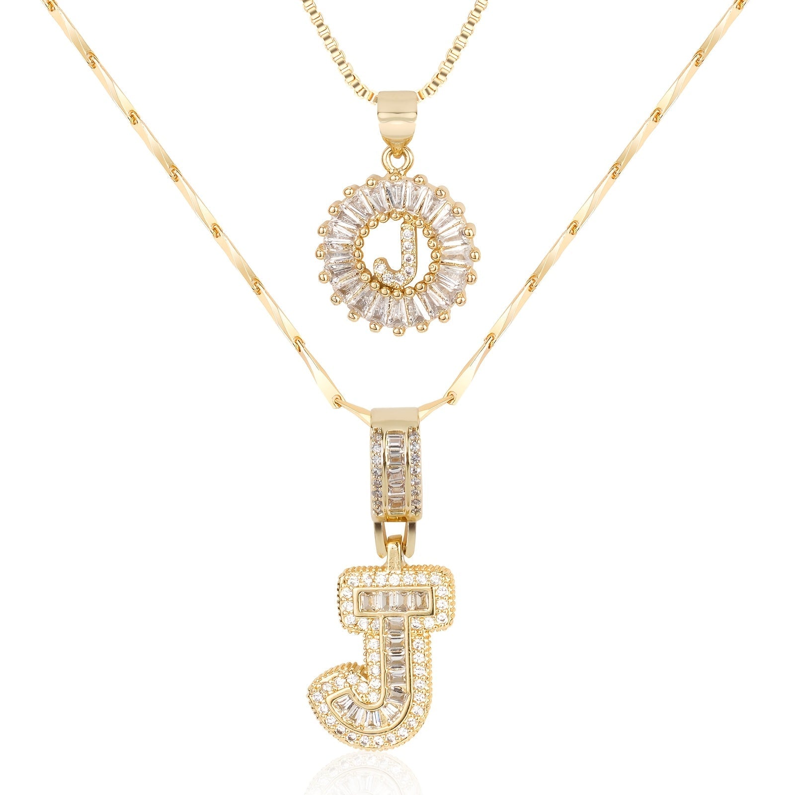 Selamora® | Collares con iniciales en forma de letra y diamantes de oro de 14k (2 unidades)