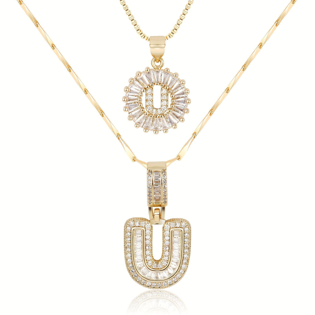 Selamora® | Collares con iniciales en forma de letra y diamantes de oro de 14k (2 unidades)