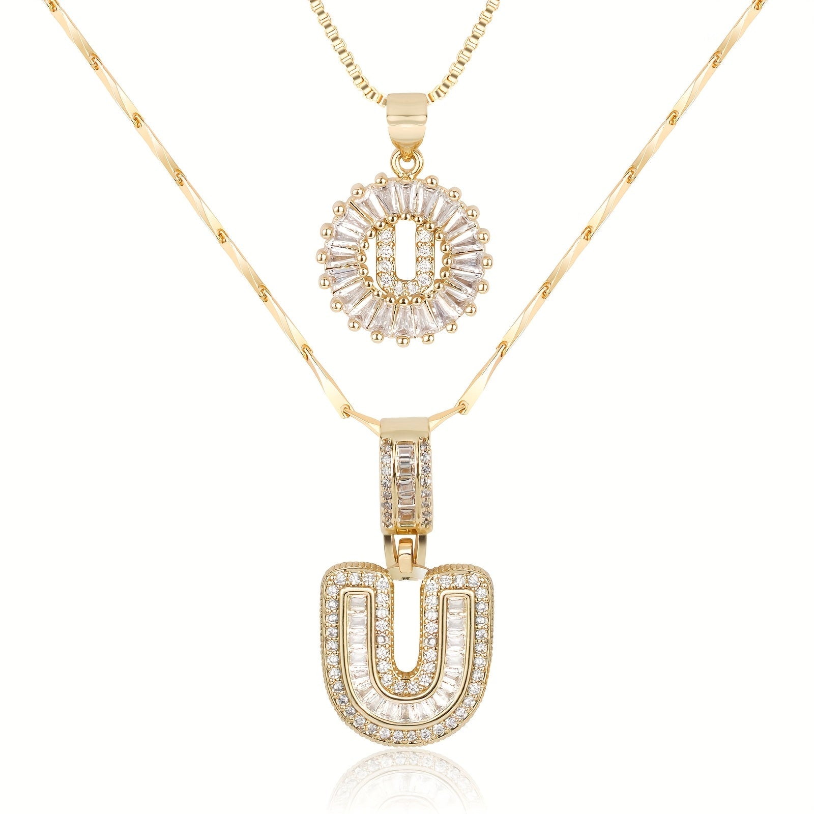 Selamora® | Collares con iniciales en forma de letra y diamantes de oro de 14k (2 unidades)