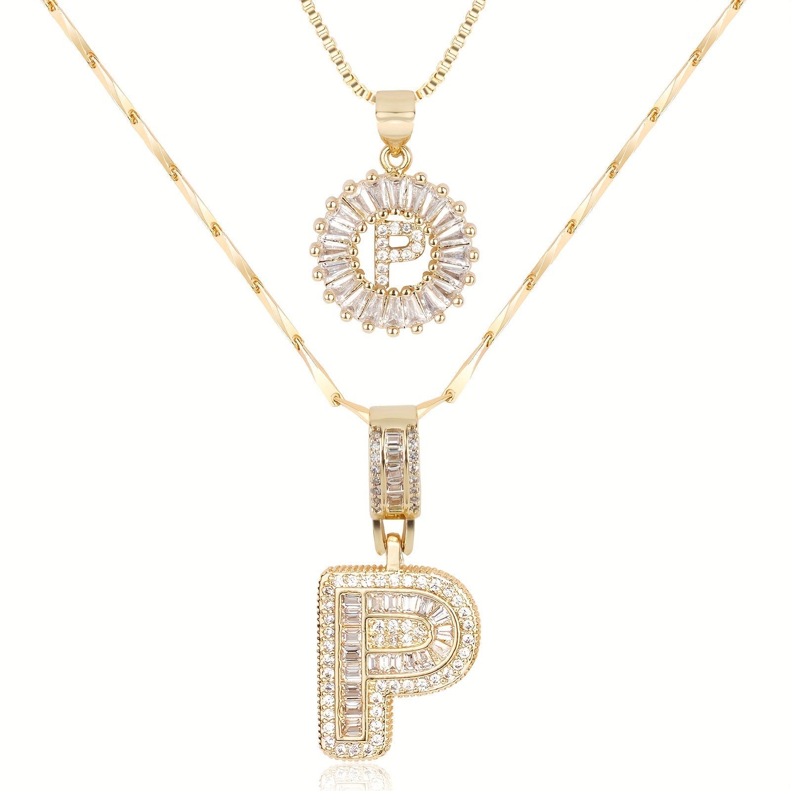 Selamora® | Collares con iniciales en forma de letra y diamantes de oro de 14k (2 unidades)