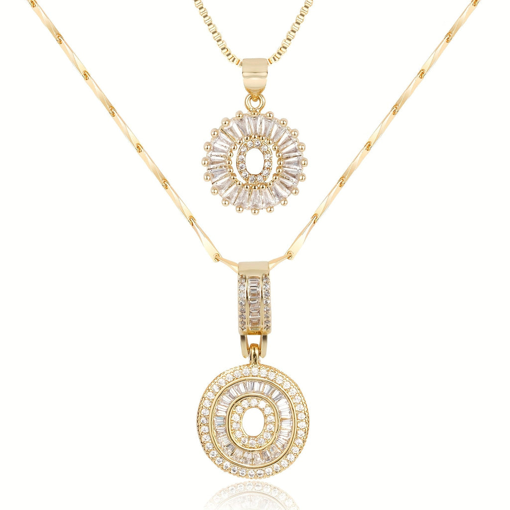 Selamora® | Collares con iniciales en forma de letra y diamantes de oro de 14k (2 unidades)