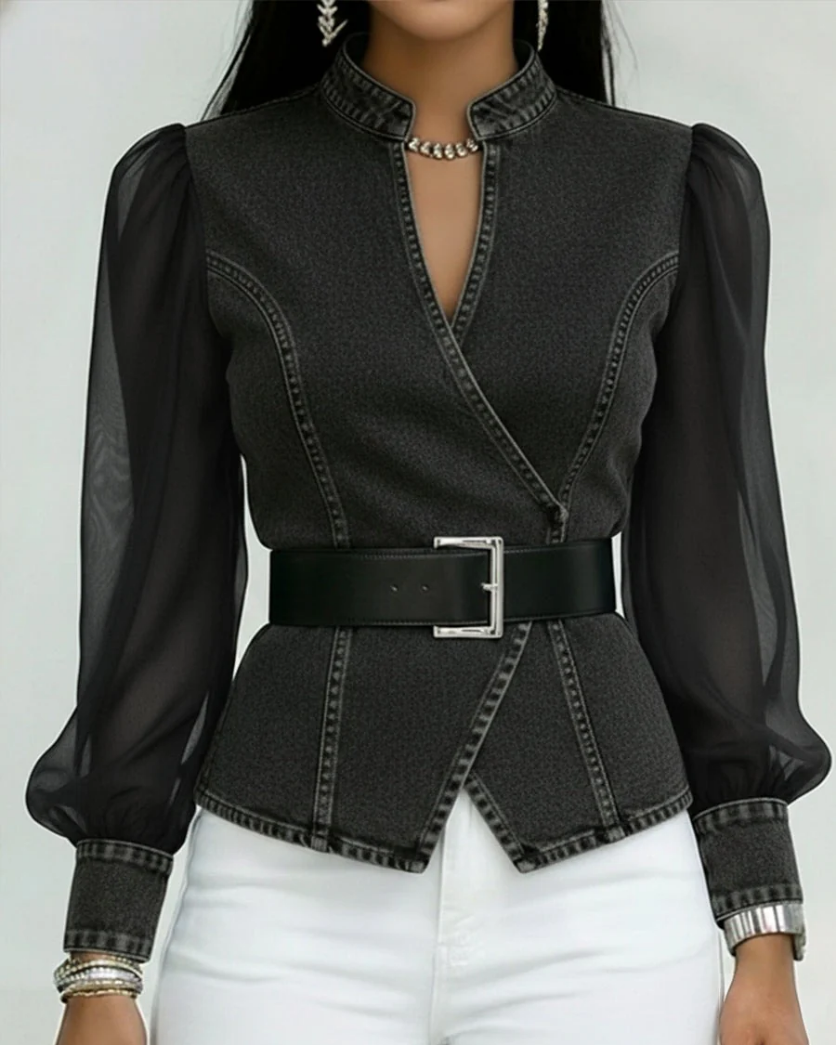 Alessia | Top denim que estiliza + cinturón incluido