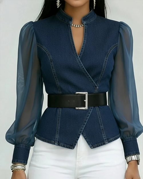 Alessia | Top denim que estiliza + cinturón incluido