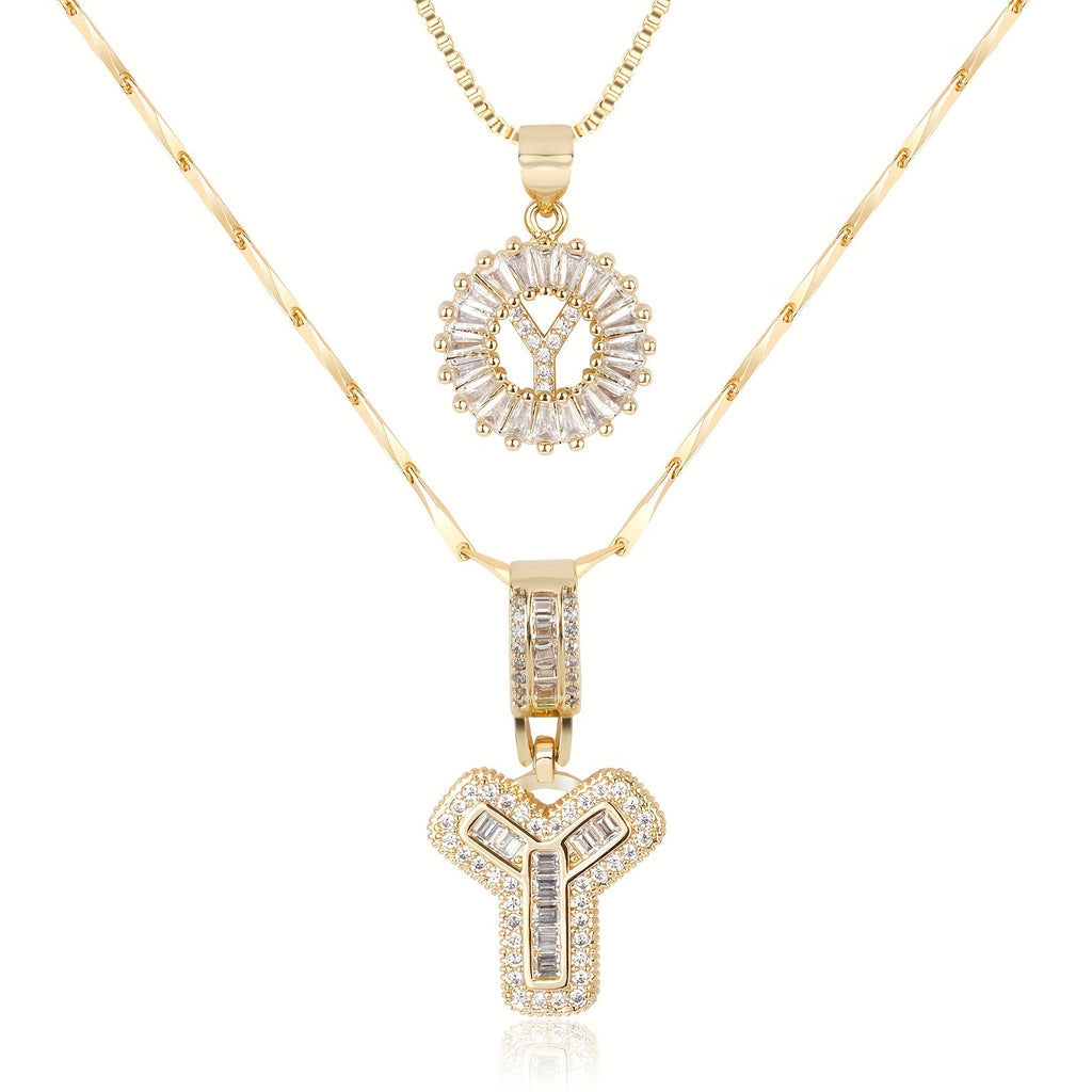Selamora® | Collares con iniciales en forma de letra y diamantes de oro de 14k (2 unidades)