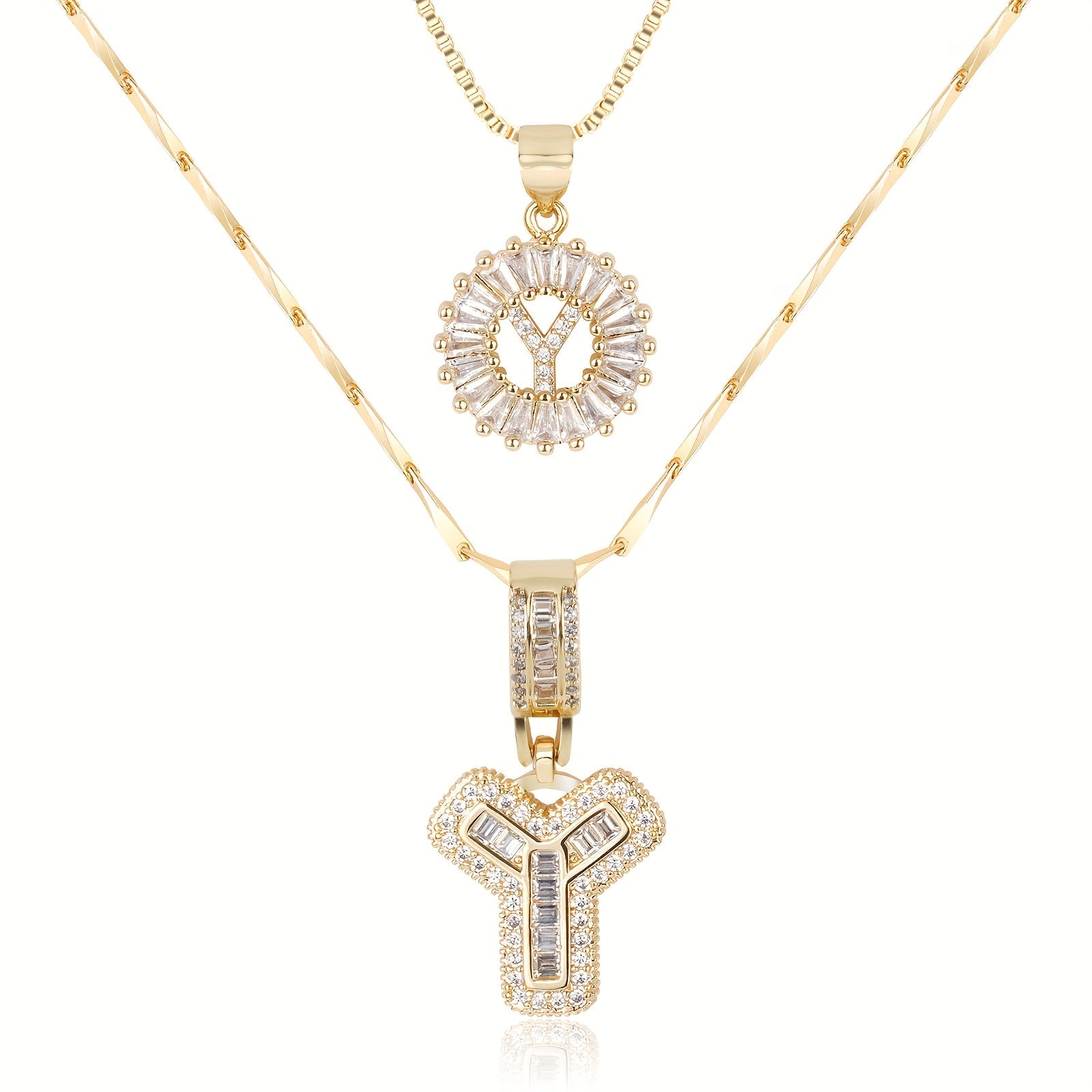 Selamora® | Collares con iniciales en forma de letra y diamantes de oro de 14k (2 unidades)