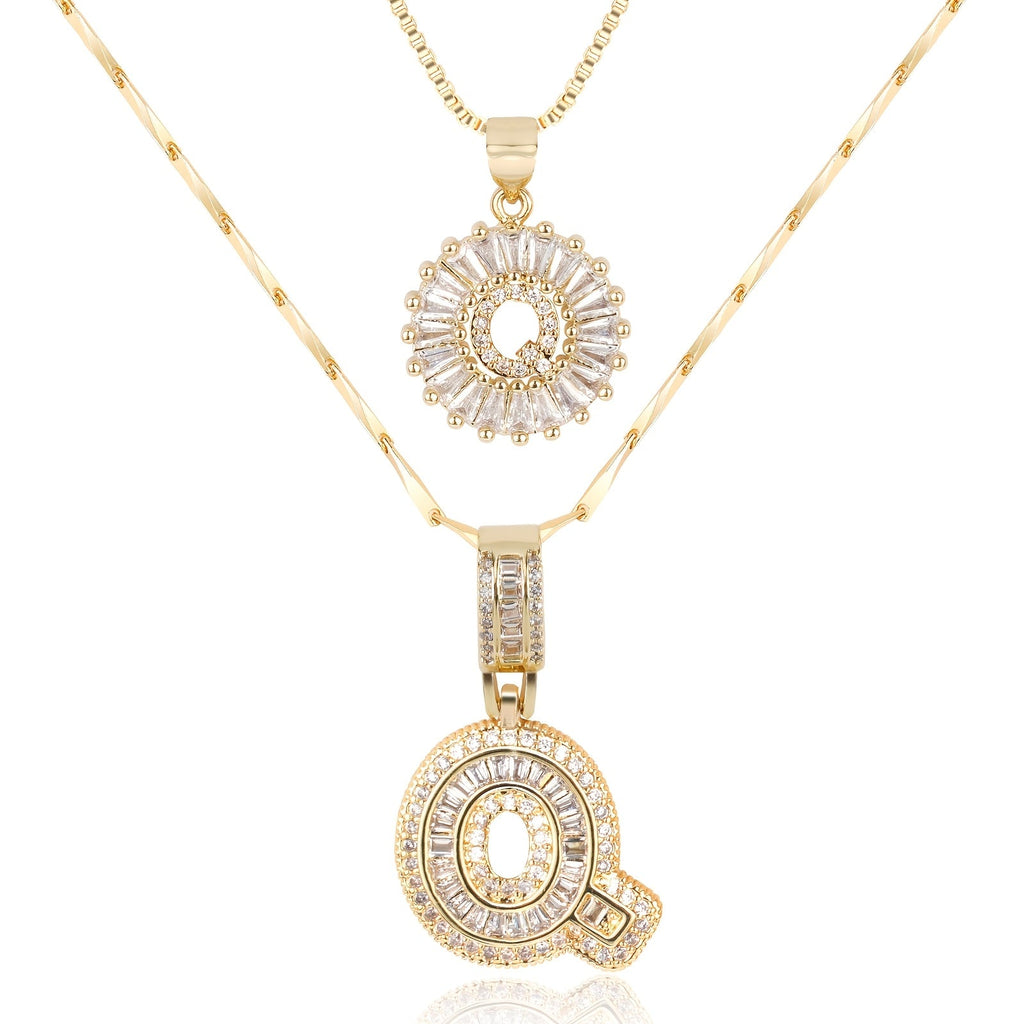 Selamora® | Collares con iniciales en forma de letra y diamantes de oro de 14k (2 unidades)