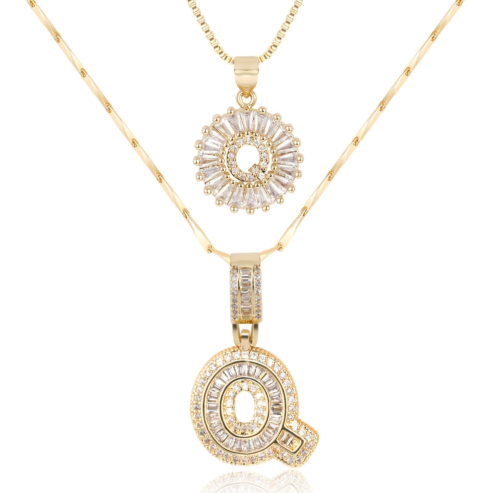 Selamora® | Collares con iniciales en forma de letra y diamantes de oro de 14k (2 unidades)