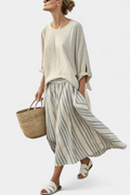 Auryn | Comfortable Loose Blouse and Striped Midi Skirt