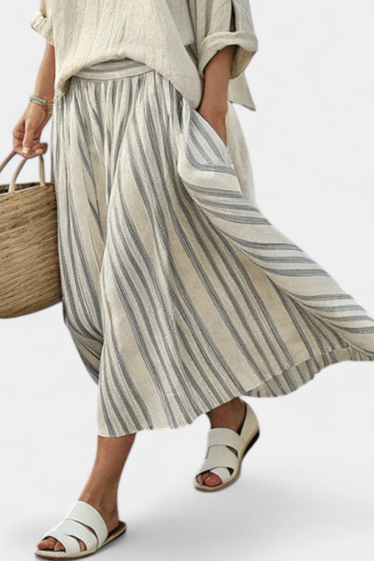 Auryn | Comfortable Loose Blouse and Striped Midi Skirt