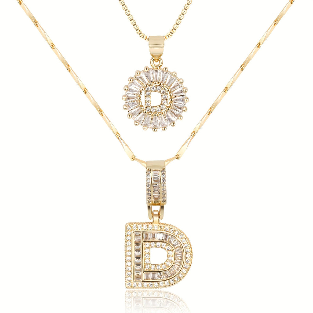 Selamora® | Collares con iniciales en forma de letra y diamantes de oro de 14k (2 unidades)