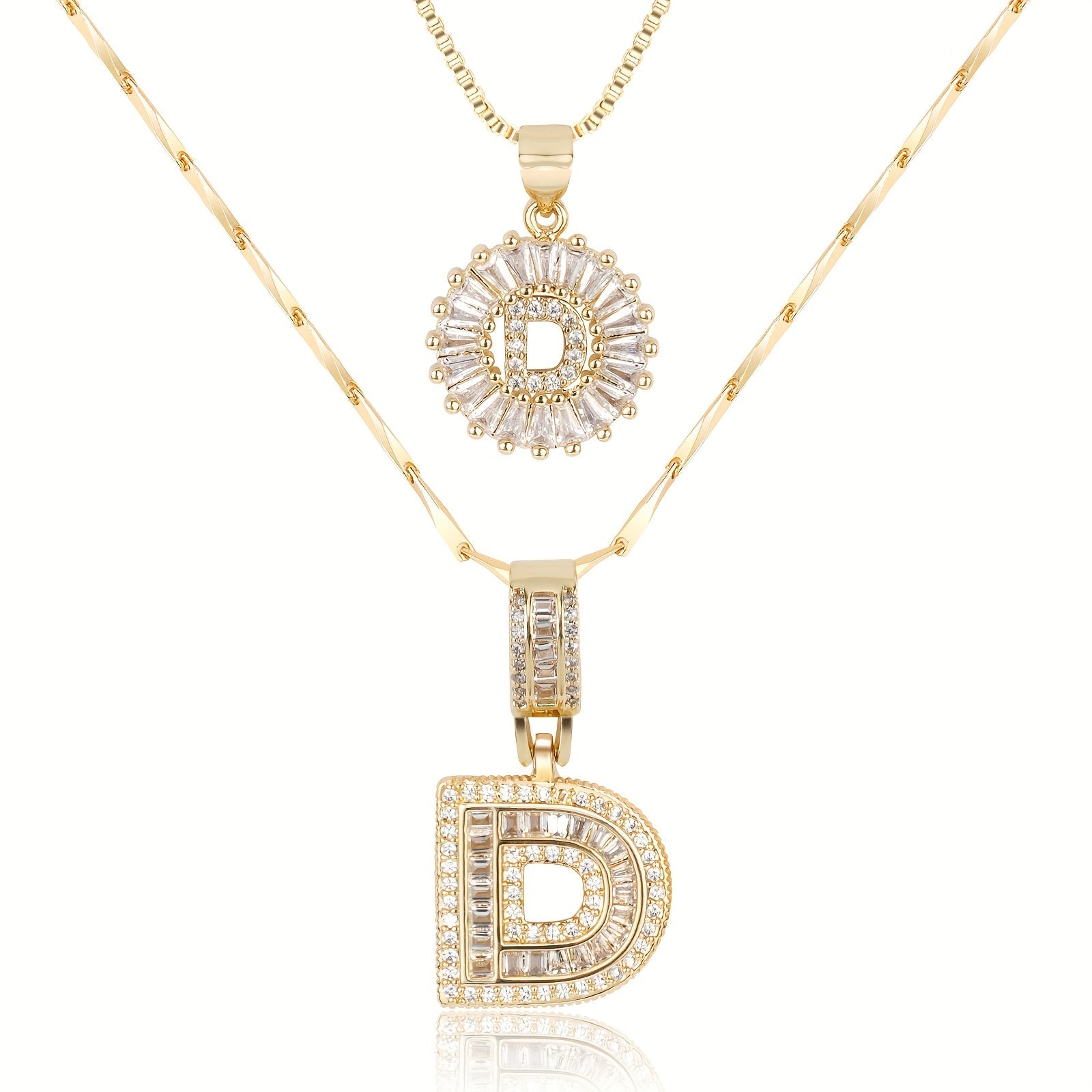 Selamora® | Collares con iniciales en forma de letra y diamantes de oro de 14k (2 unidades)