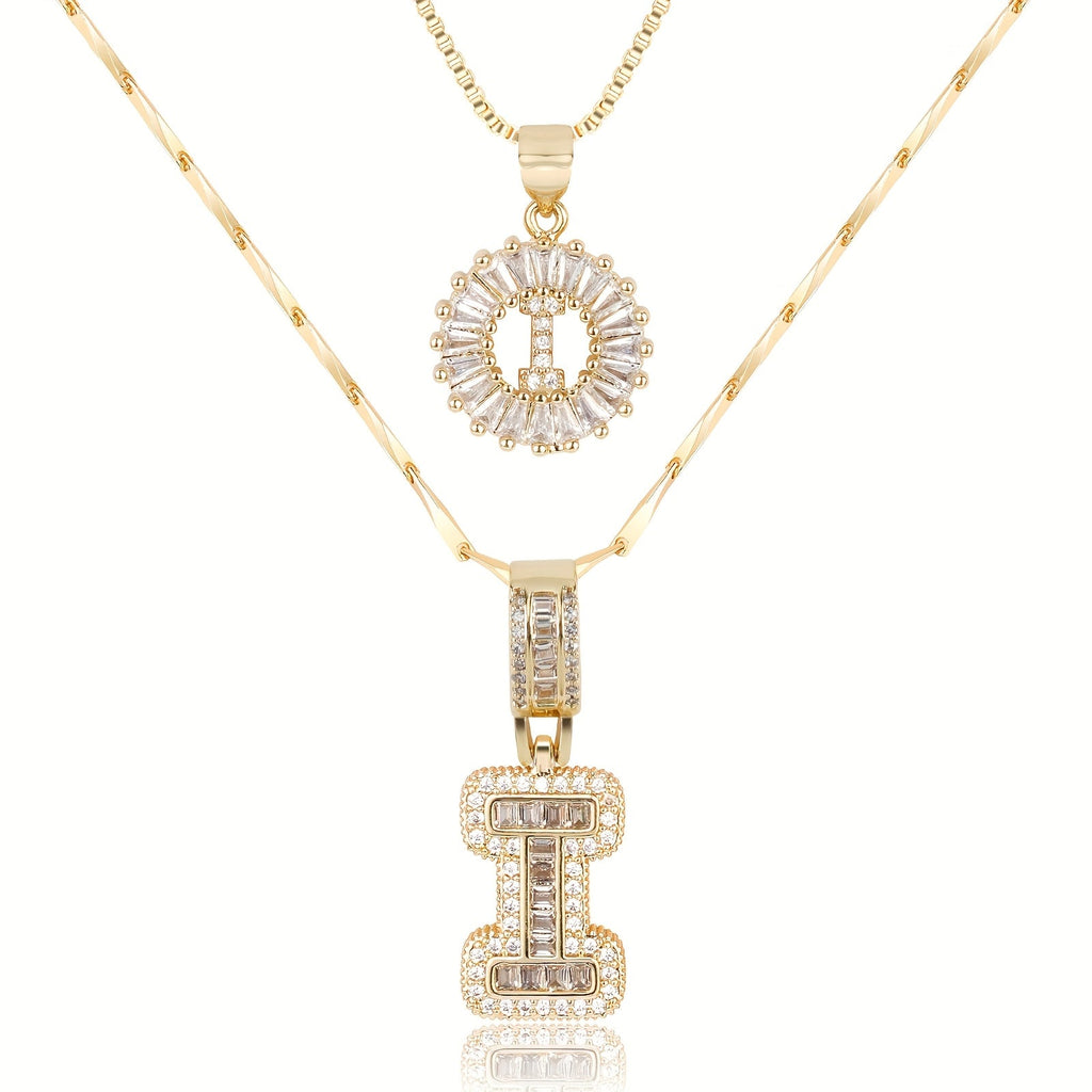 Selamora® | Collares con iniciales en forma de letra y diamantes de oro de 14k (2 unidades)