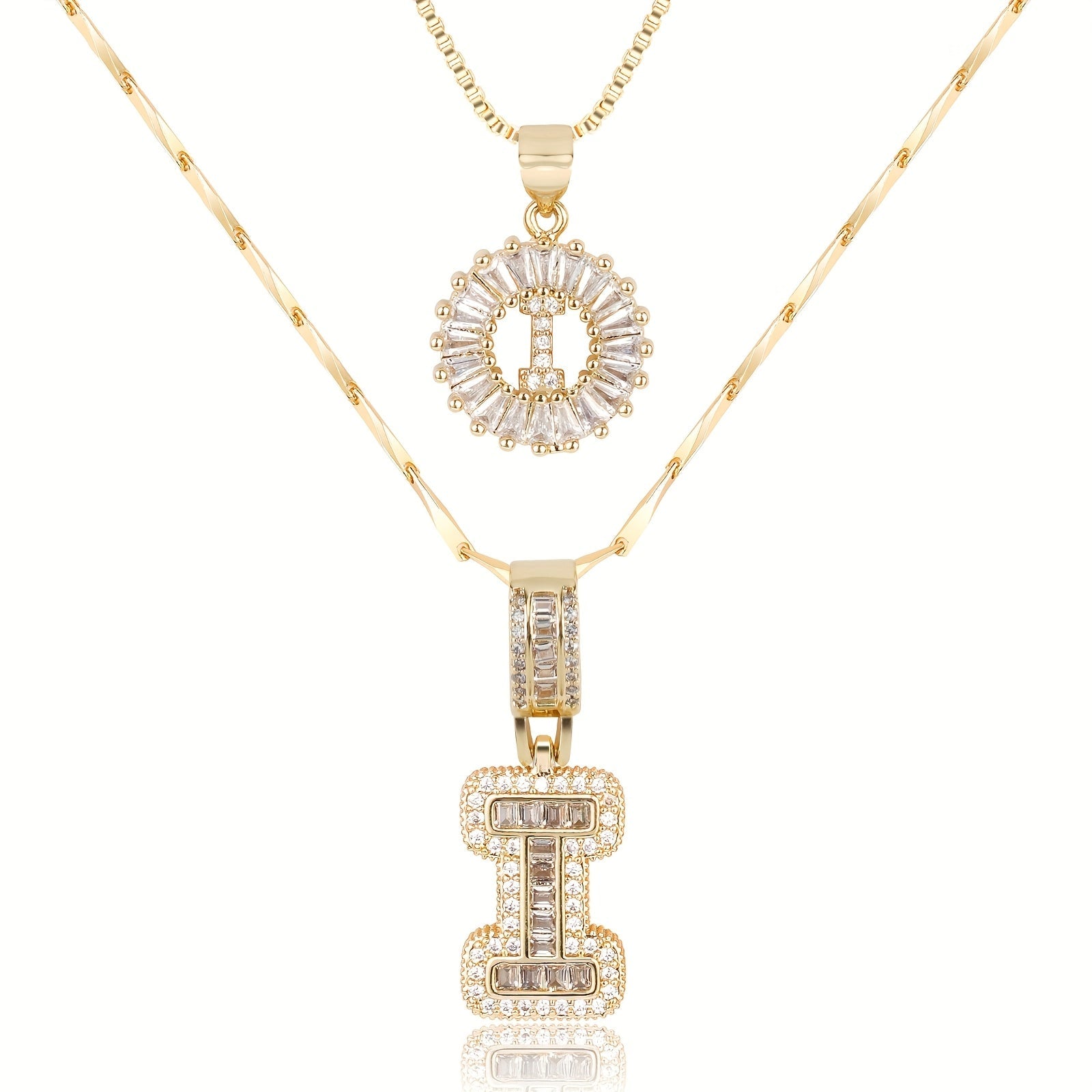 Selamora® | Collares con iniciales en forma de letra y diamantes de oro de 14k (2 unidades)