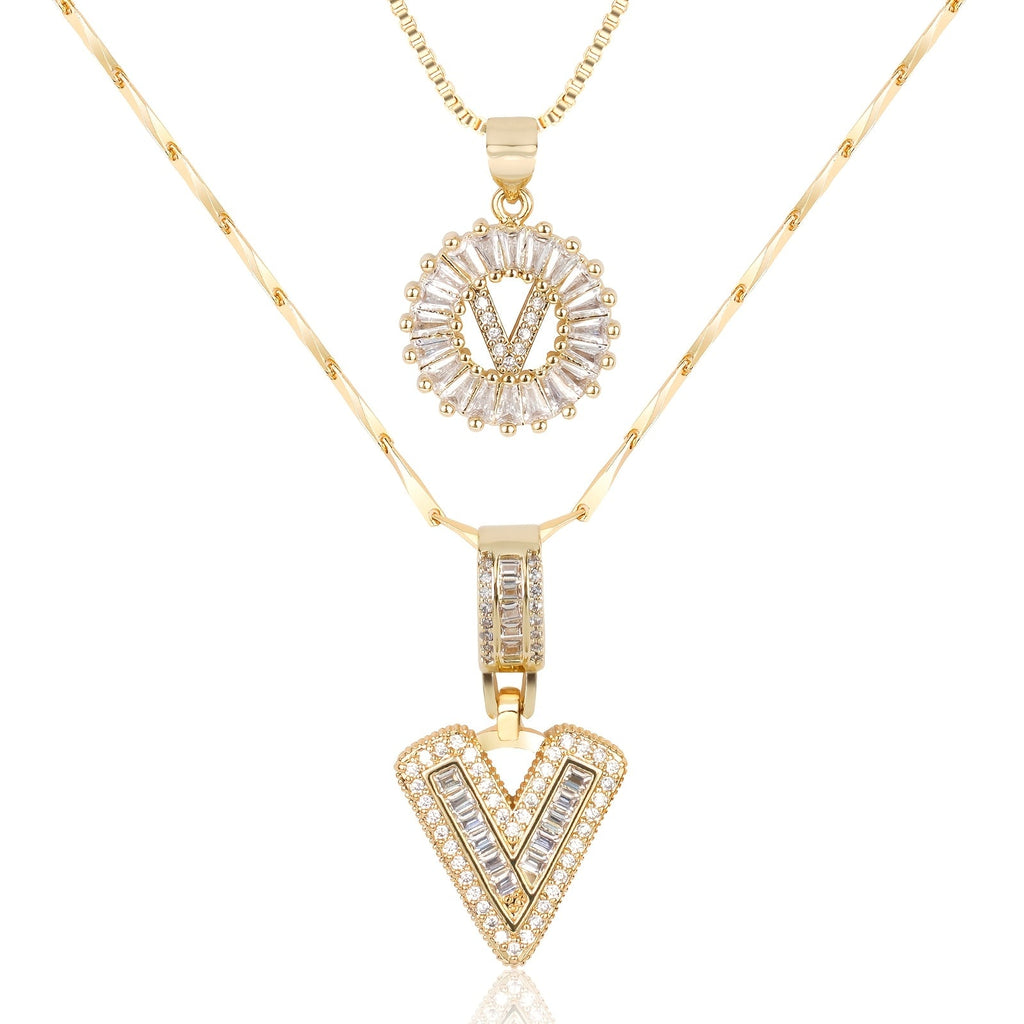 Selamora® | Collares con iniciales en forma de letra y diamantes de oro de 14k (2 unidades)