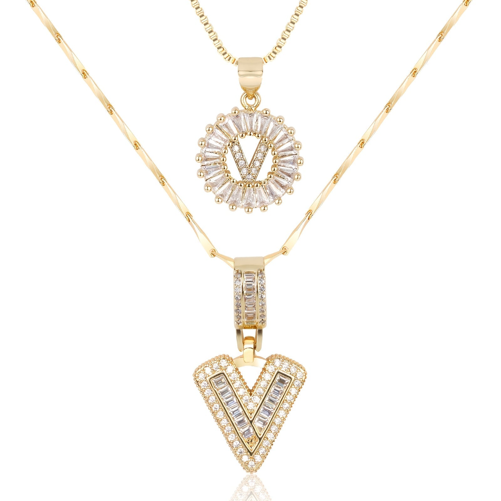 Selamora® | Collares con iniciales en forma de letra y diamantes de oro de 14k (2 unidades)