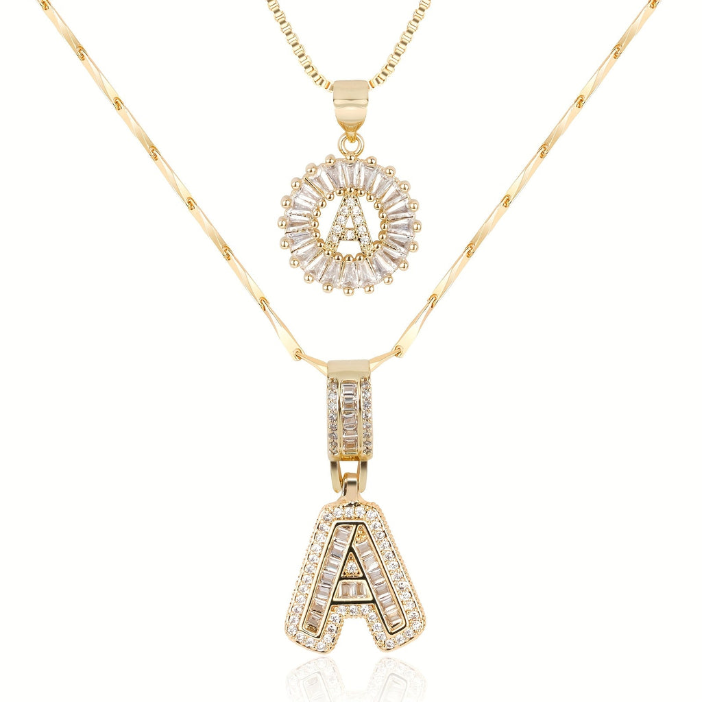 Selamora® | Collares con iniciales en forma de letra y diamantes de oro de 14k (2 unidades)