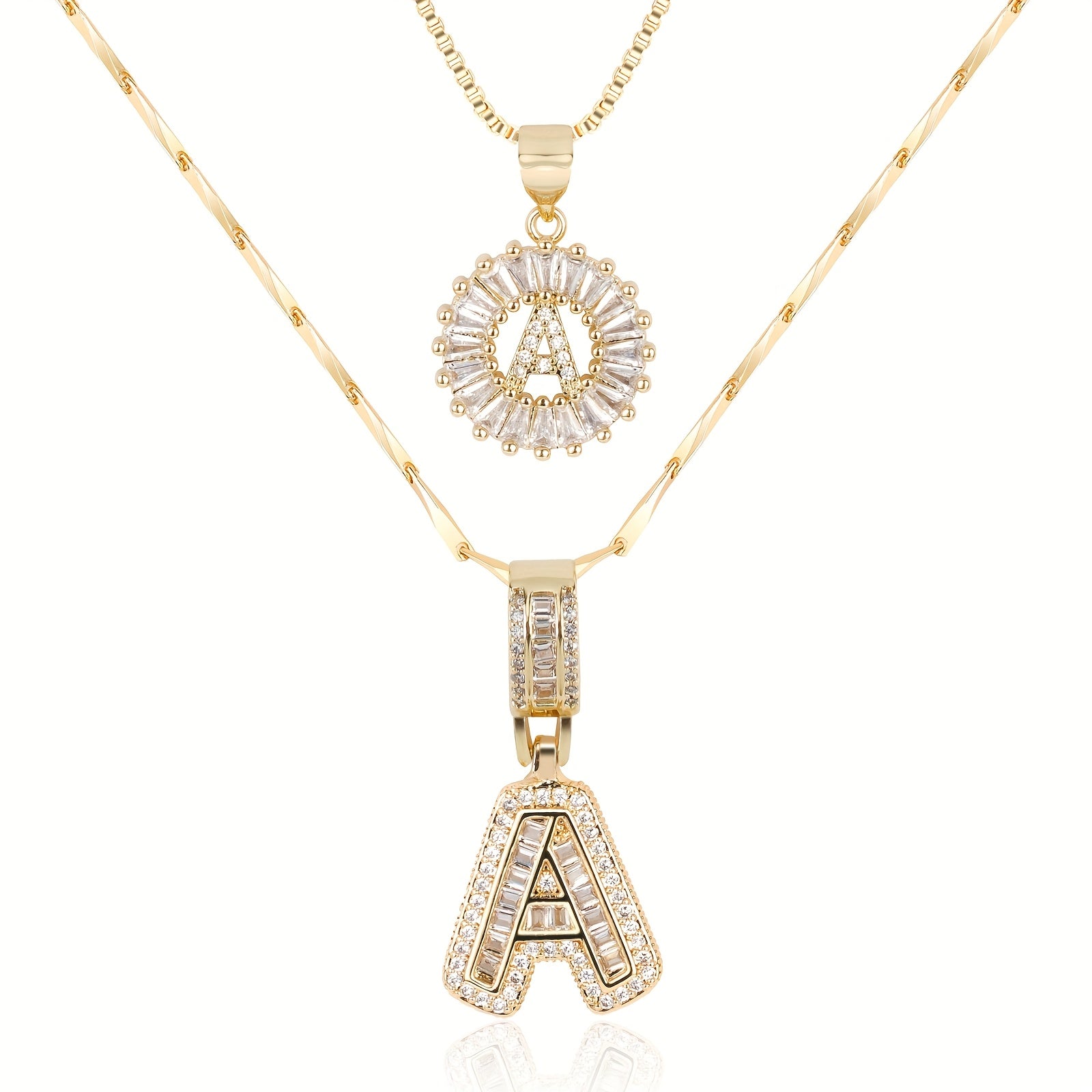 Selamora® | Collares con iniciales en forma de letra y diamantes de oro de 14k (2 unidades)