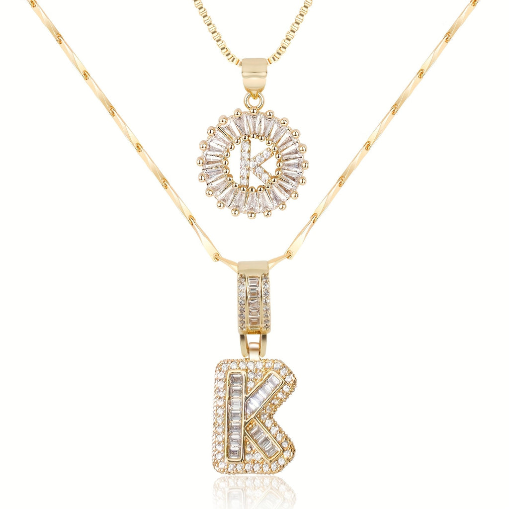 Selamora® | Collares con iniciales en forma de letra y diamantes de oro de 14k (2 unidades)