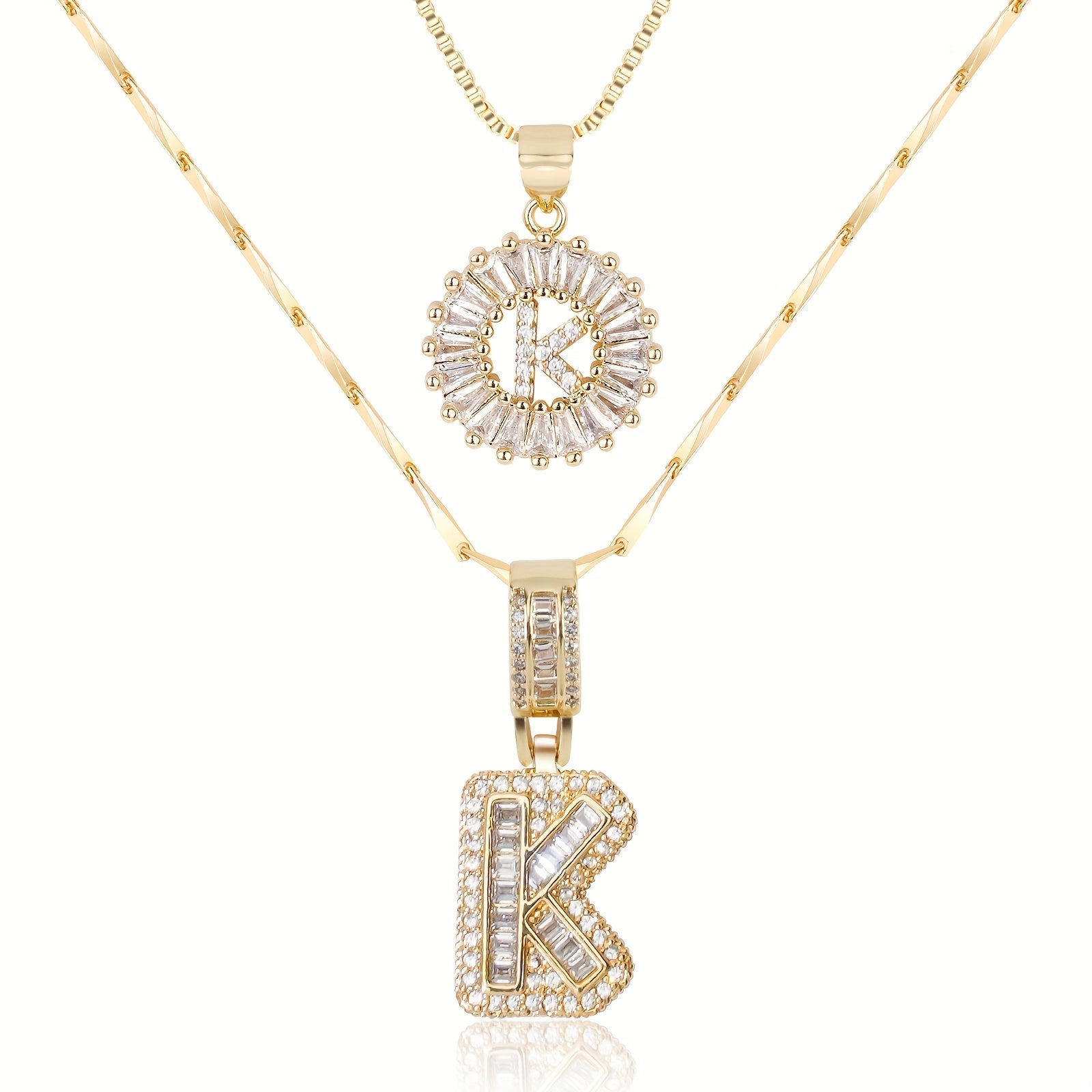 Selamora® | Collares con iniciales en forma de letra y diamantes de oro de 14k (2 unidades)