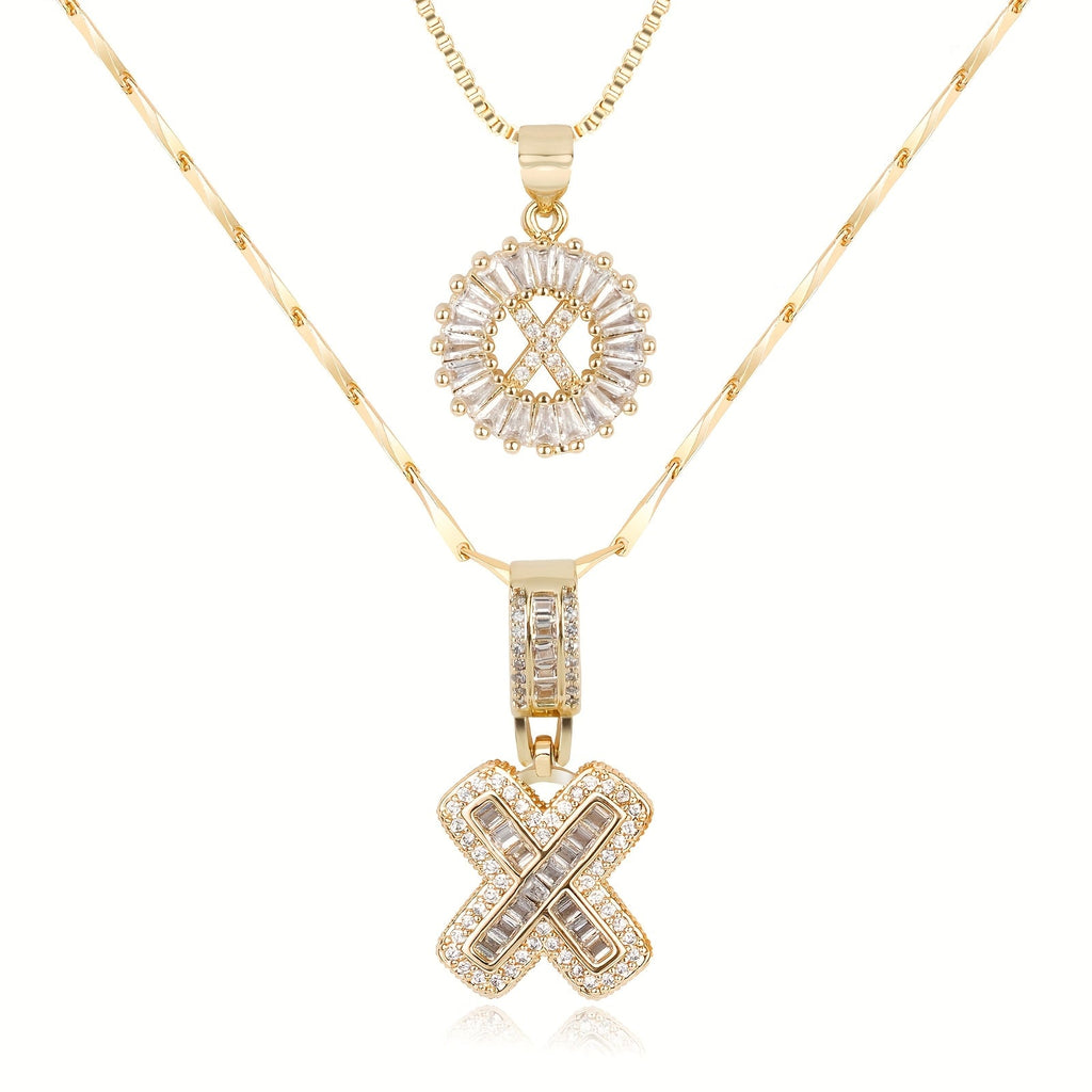 Selamora® | Collares con iniciales en forma de letra y diamantes de oro de 14k (2 unidades)