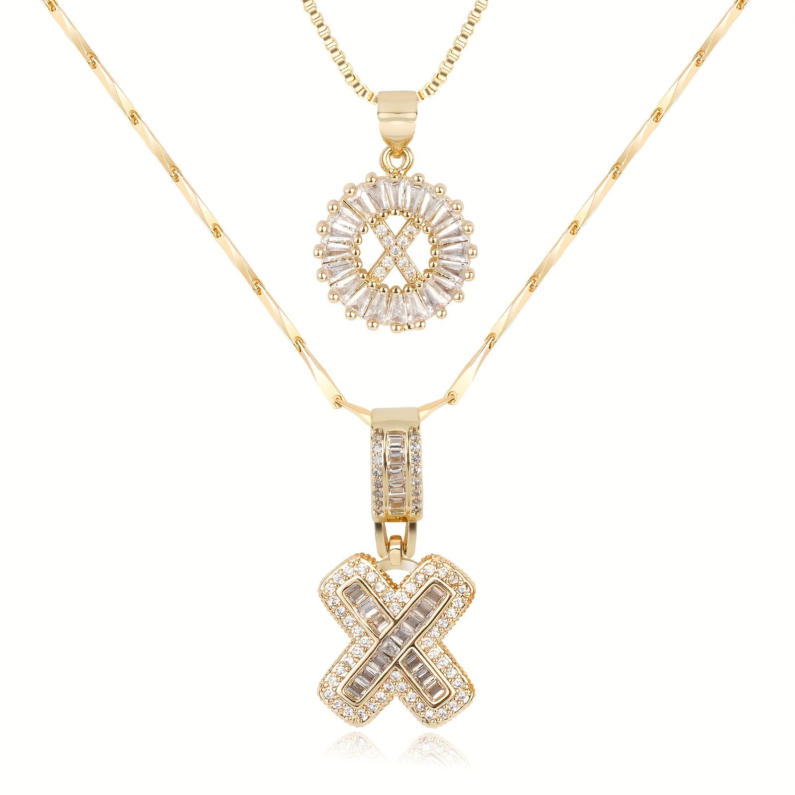 Selamora® | Collares con iniciales en forma de letra y diamantes de oro de 14k (2 unidades)