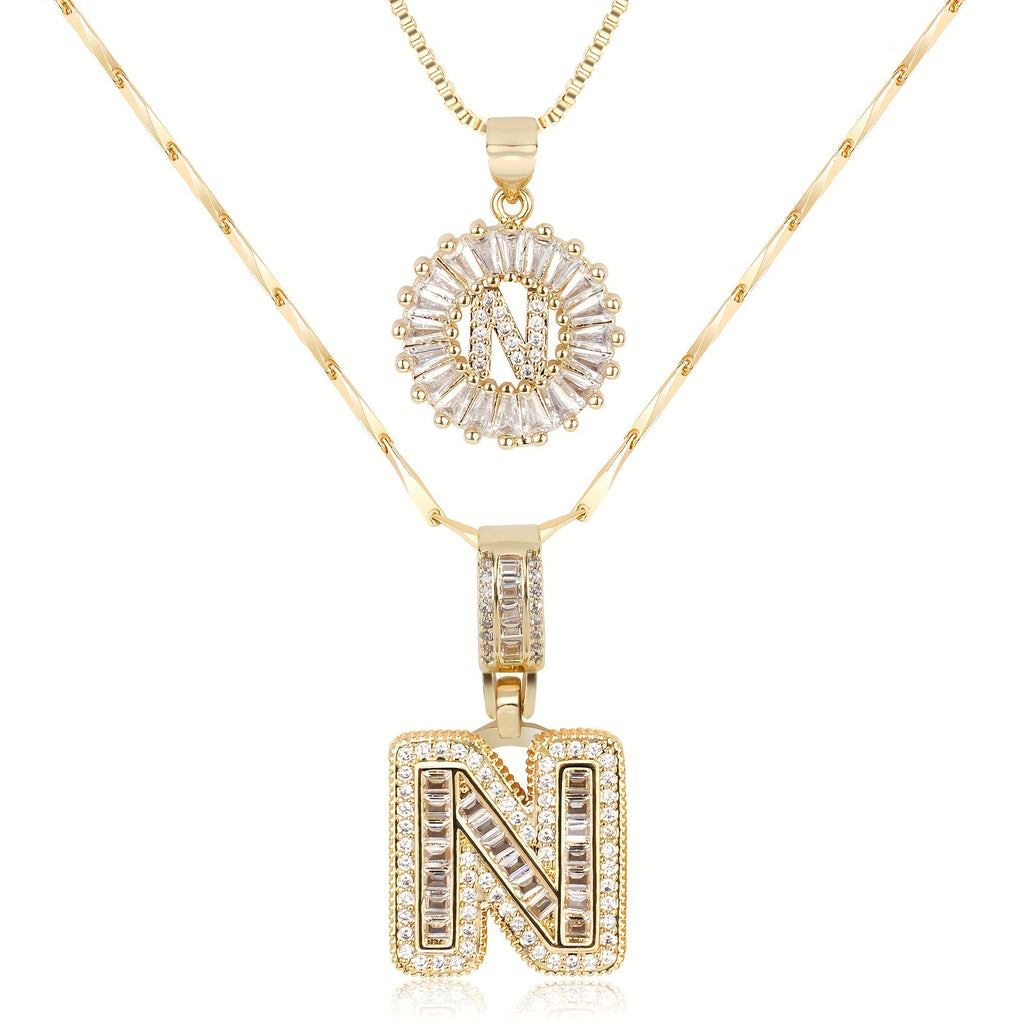 Selamora® | Collares con iniciales en forma de letra y diamantes de oro de 14k (2 unidades)