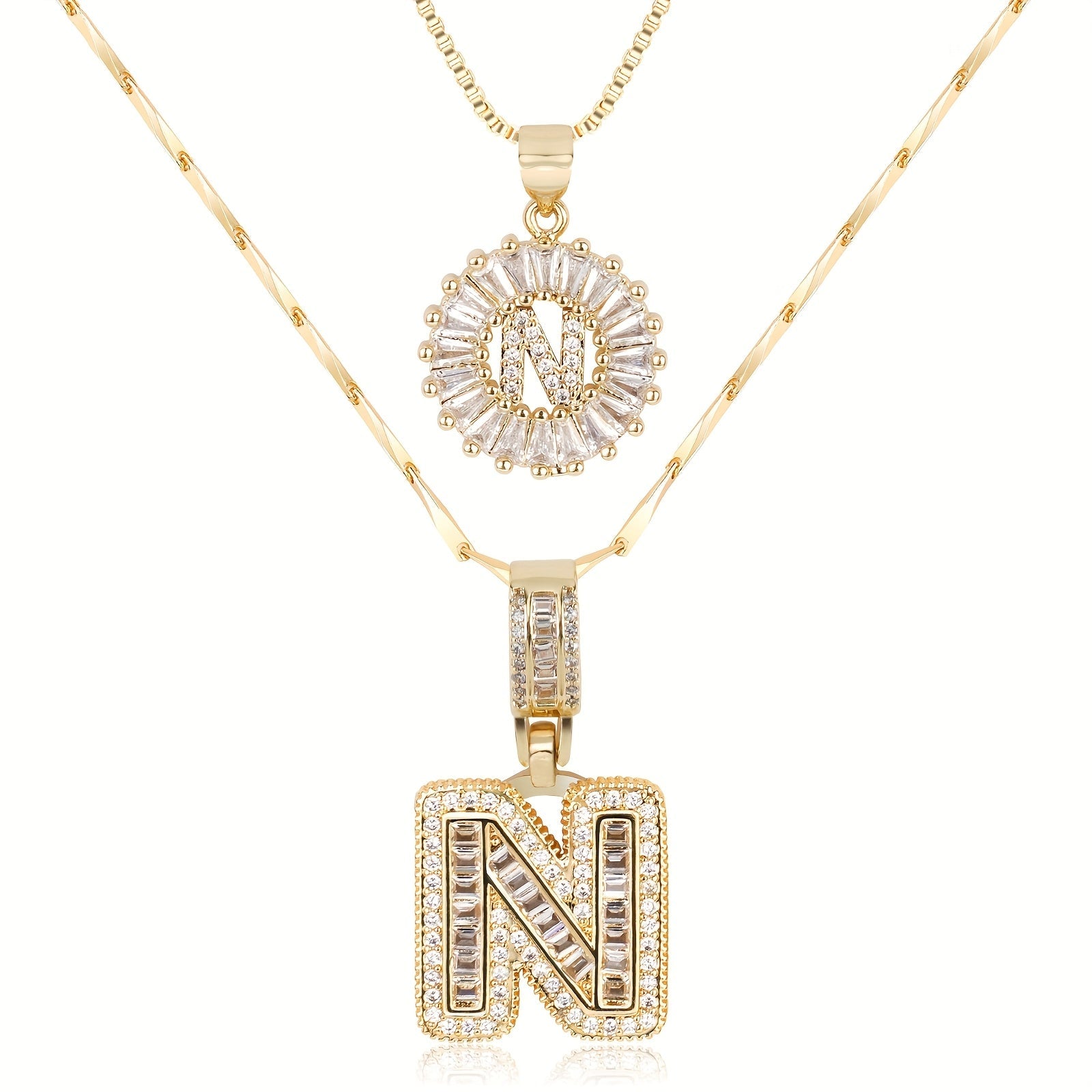 Selamora® | Collares con iniciales en forma de letra y diamantes de oro de 14k (2 unidades)