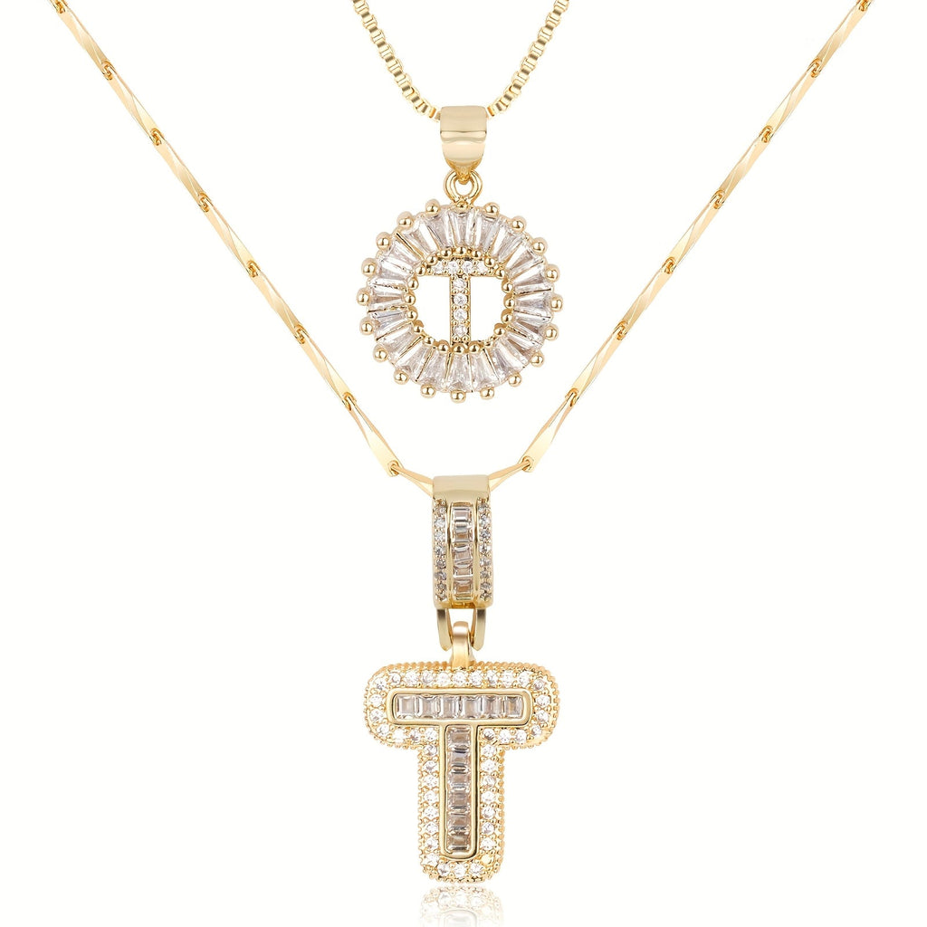 Selamora® | Collares con iniciales en forma de letra y diamantes de oro de 14k (2 unidades)