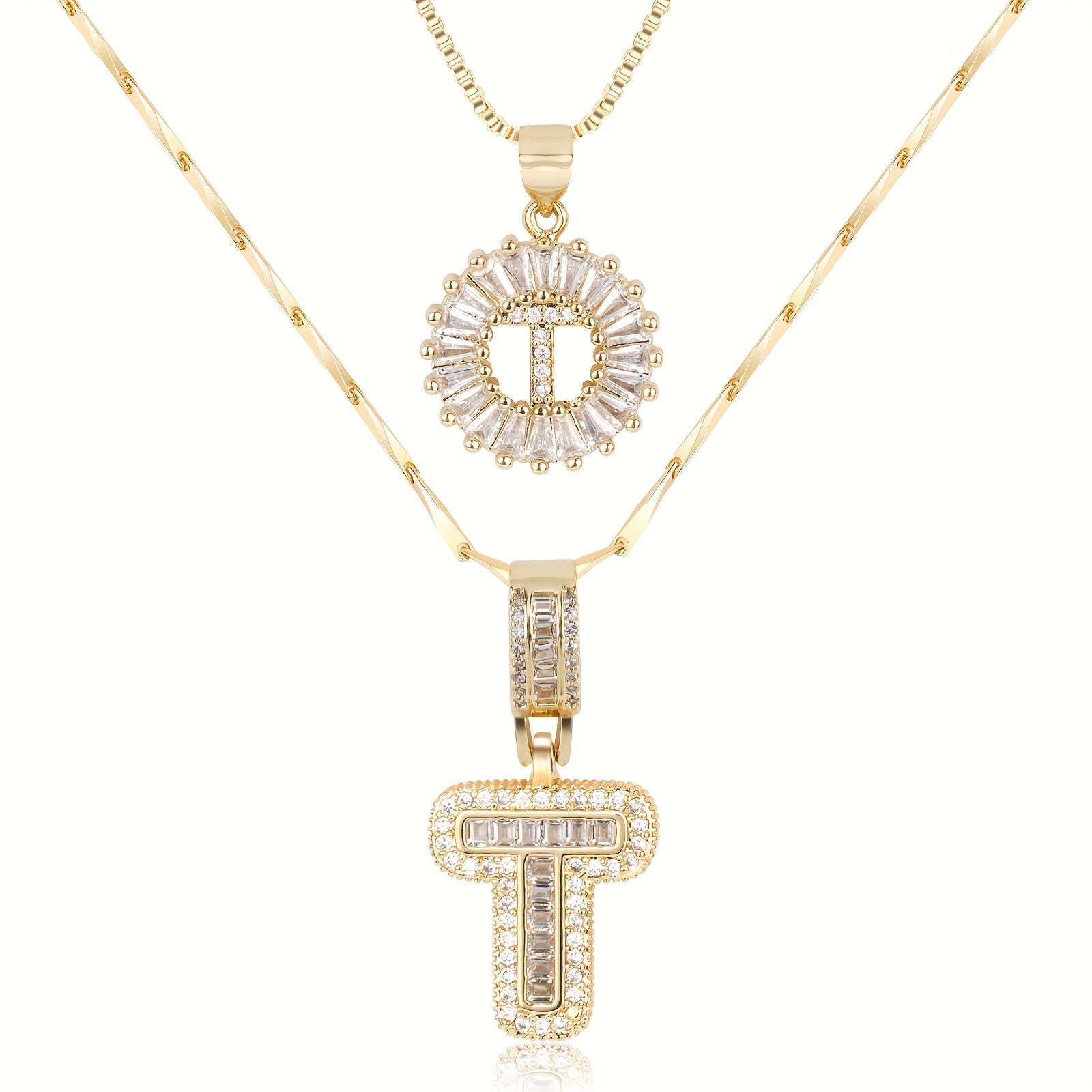 Selamora® | Collares con iniciales en forma de letra y diamantes de oro de 14k (2 unidades)