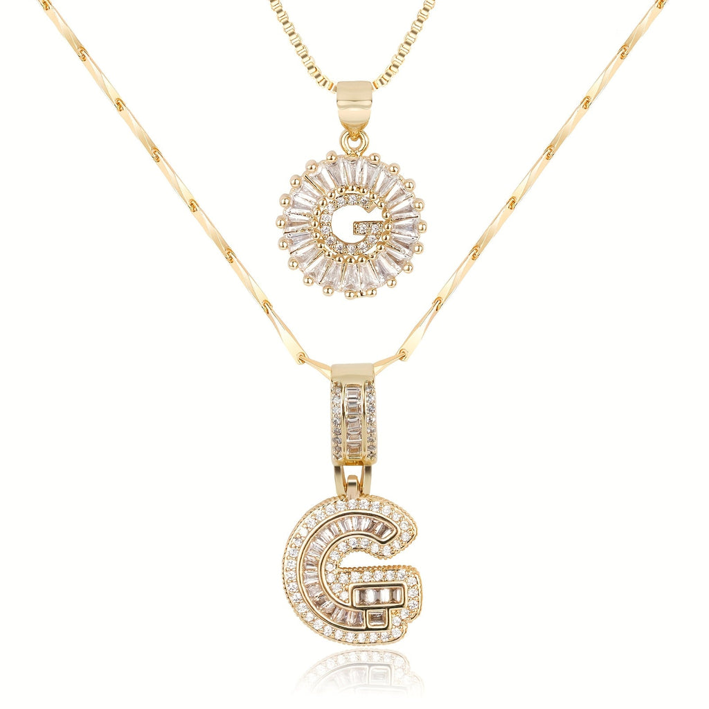 Selamora® | Collares con iniciales en forma de letra y diamantes de oro de 14k (2 unidades)