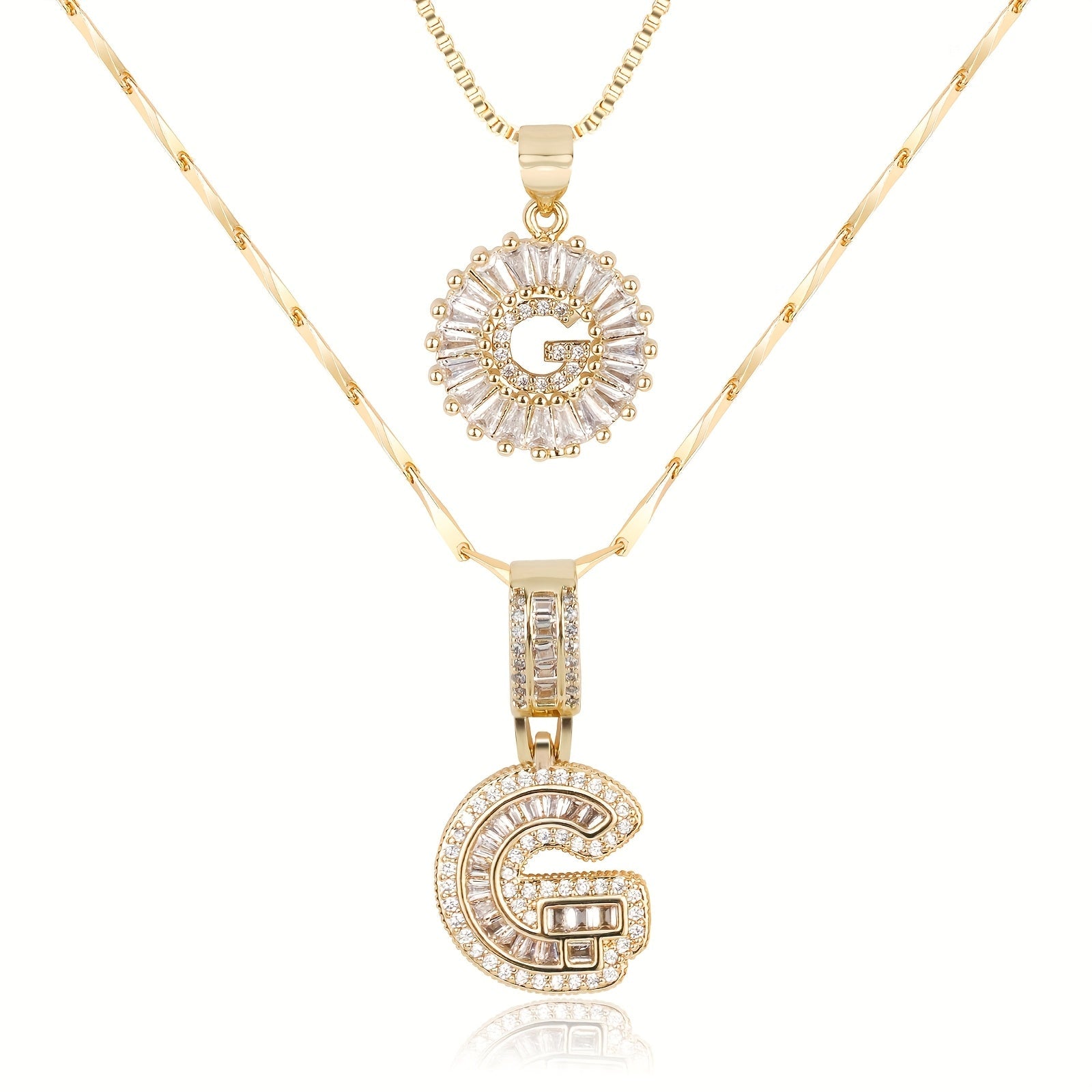 Selamora® | Collares con iniciales en forma de letra y diamantes de oro de 14k (2 unidades)