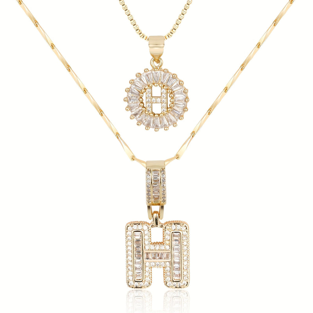 Selamora® | Collares con iniciales en forma de letra y diamantes de oro de 14k (2 unidades)