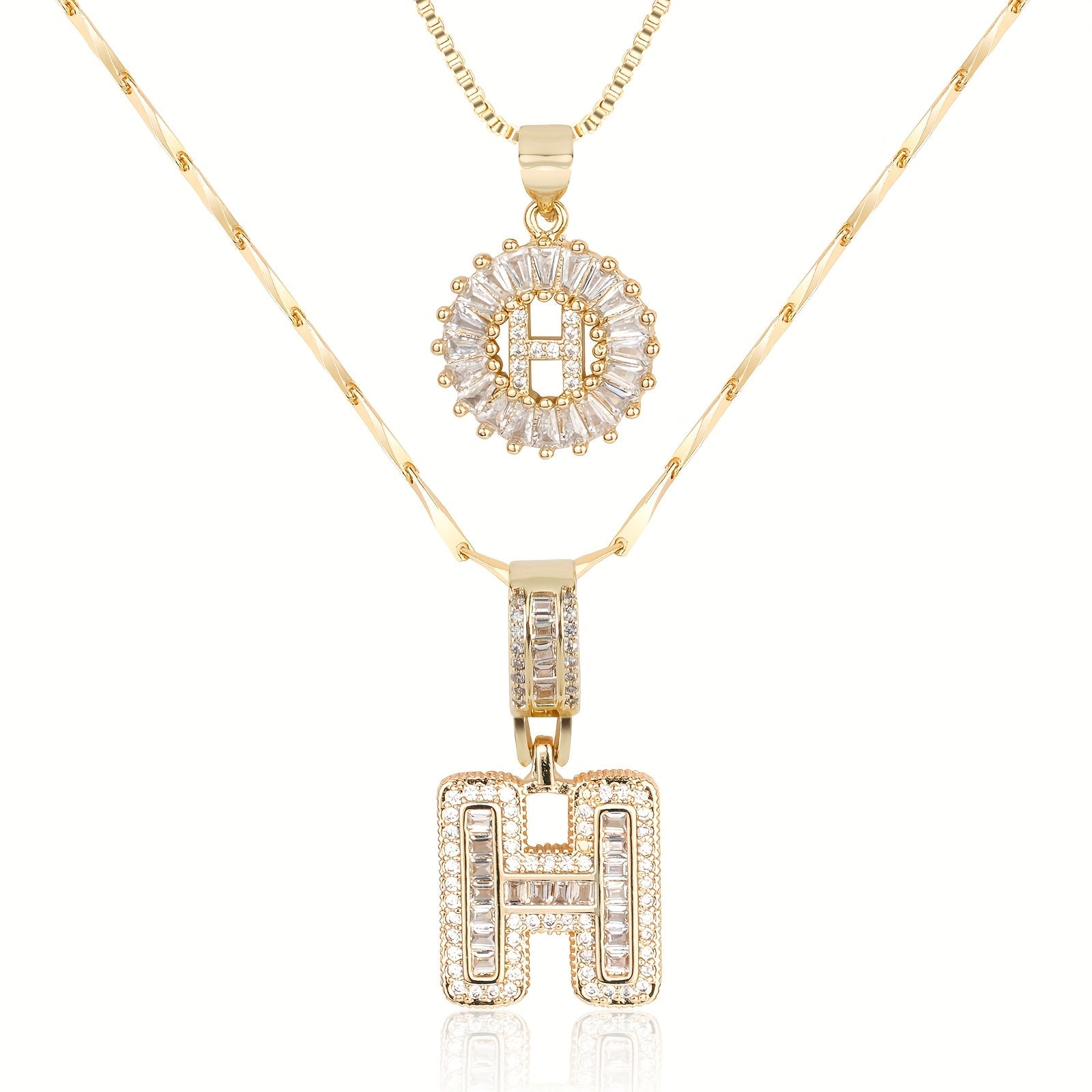 Selamora® | Collares con iniciales en forma de letra y diamantes de oro de 14k (2 unidades)