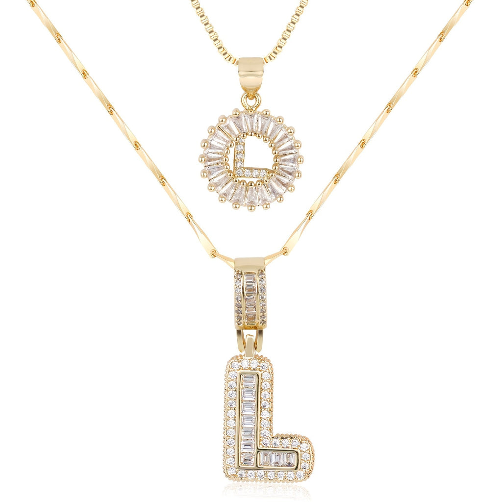 Selamora® | Collares con iniciales en forma de letra y diamantes de oro de 14k (2 unidades)