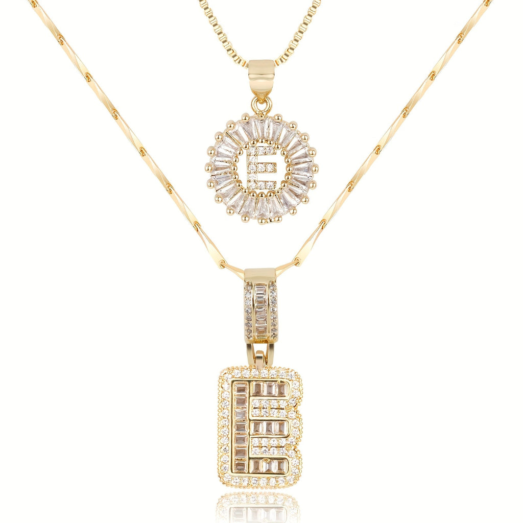 Selamora® | Collares con iniciales en forma de letra y diamantes de oro de 14k (2 unidades)