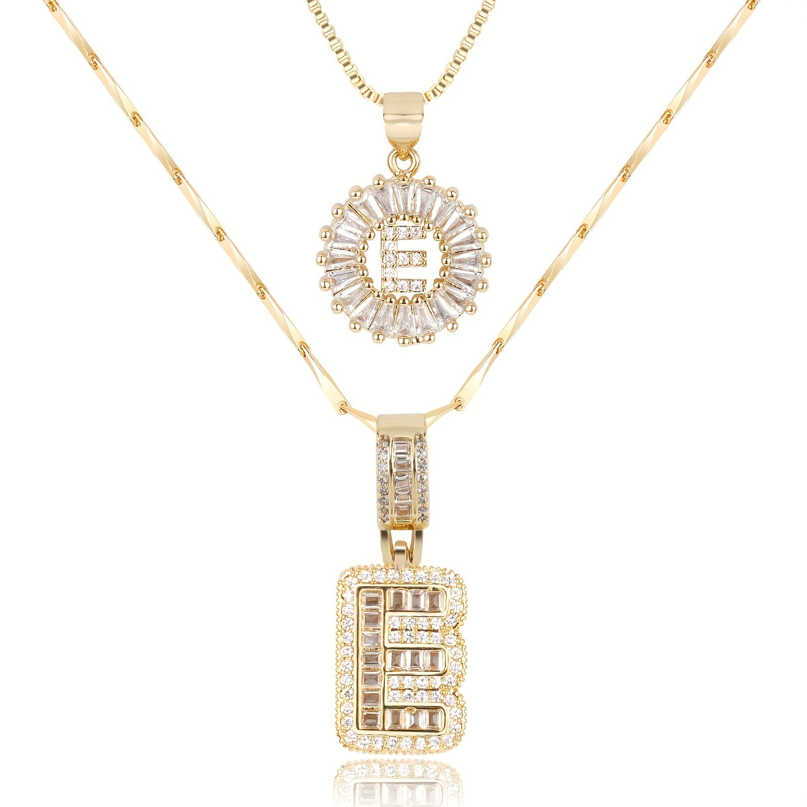 Selamora® | Collares con iniciales en forma de letra y diamantes de oro de 14k (2 unidades)