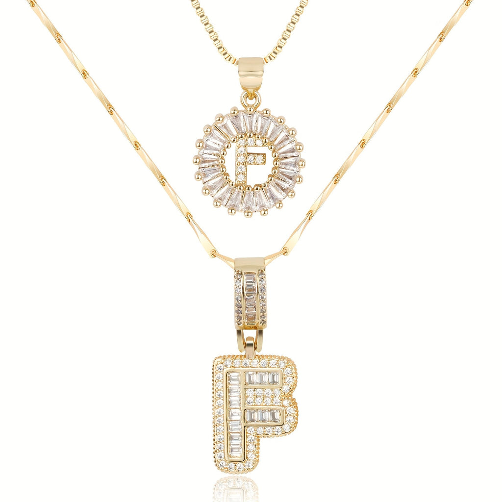 Selamora® | Collares con iniciales en forma de letra y diamantes de oro de 14k (2 unidades)