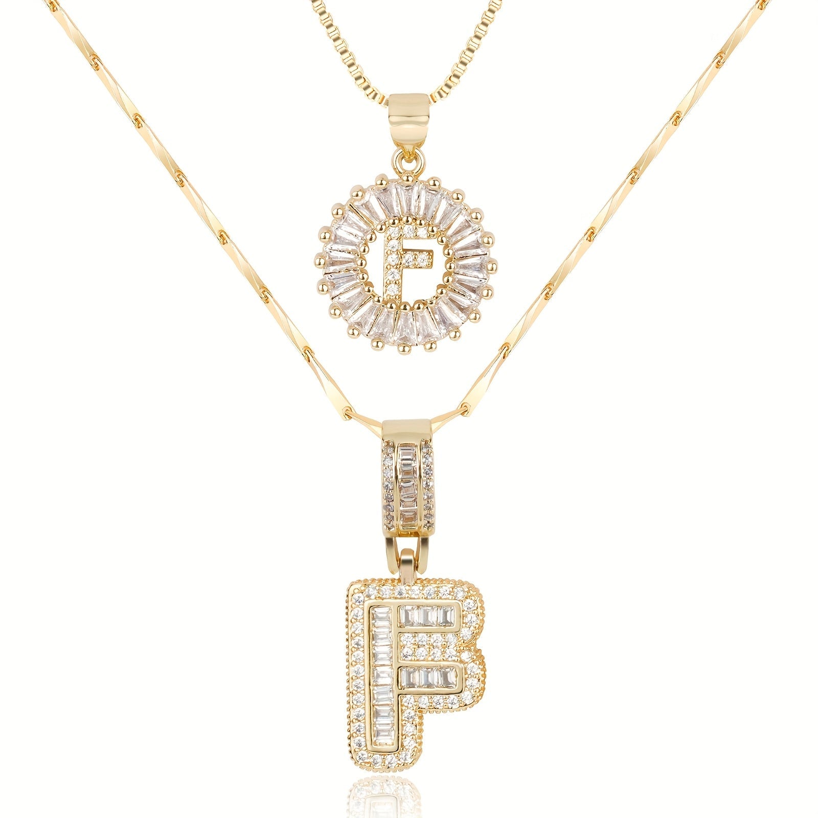 Selamora® | Collares con iniciales en forma de letra y diamantes de oro de 14k (2 unidades)