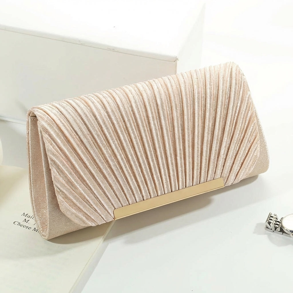 Bolso Clutch Acordeón en Dorado con Brillo