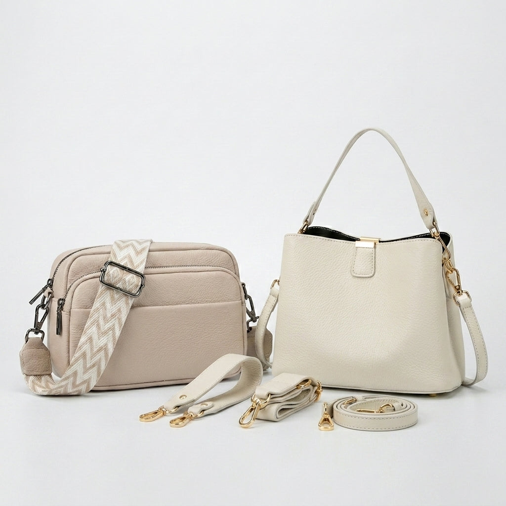 Set Selamora | Bandolera + Bolso de cuero con 3 correas intercambiables