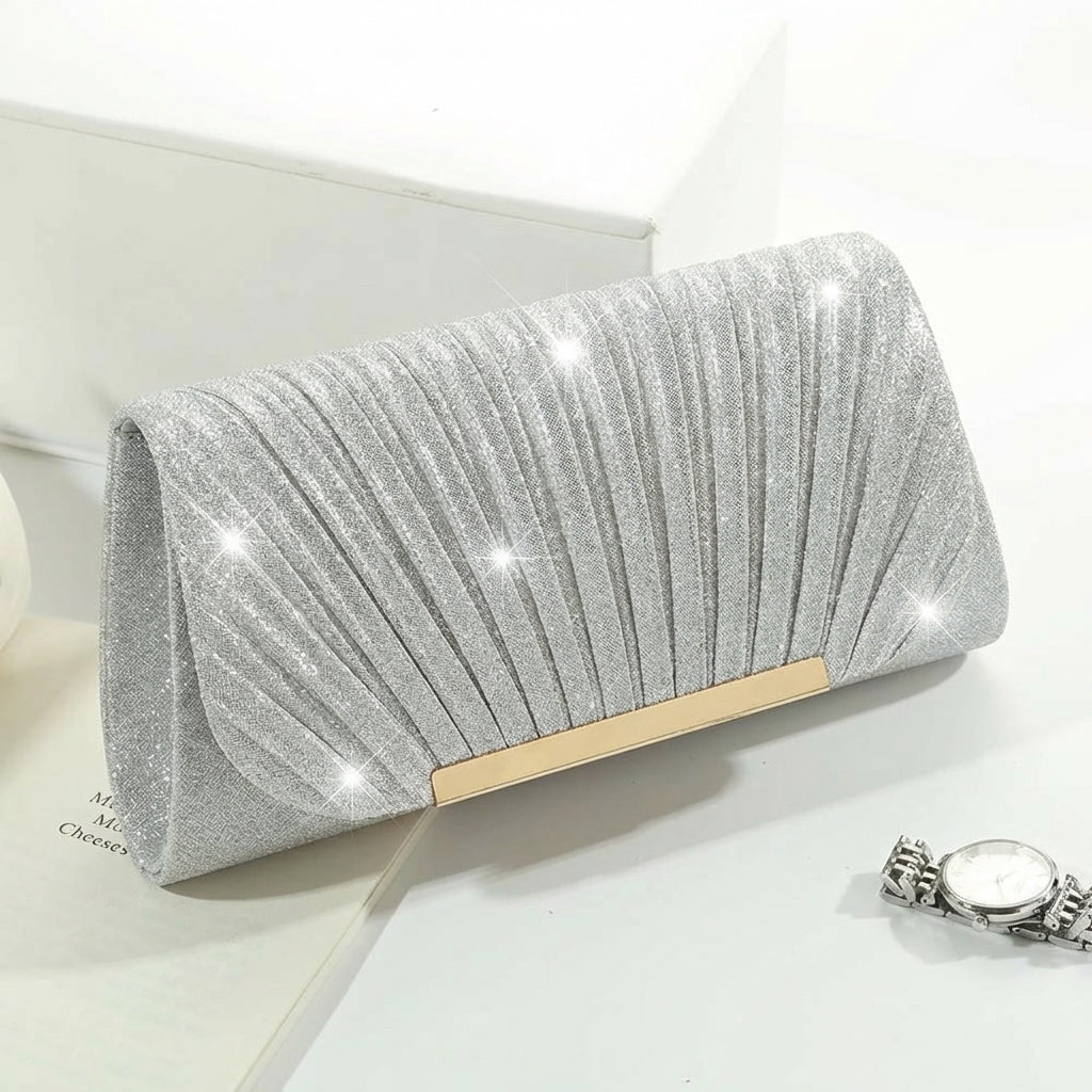 Bolso Clutch Acordeón en Dorado con Brillo