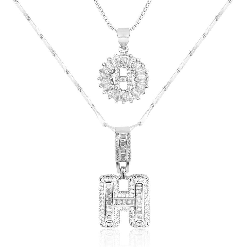 Selamora® | Collares con iniciales en forma de letra y diamantes de oro de 14k (2 unidades)