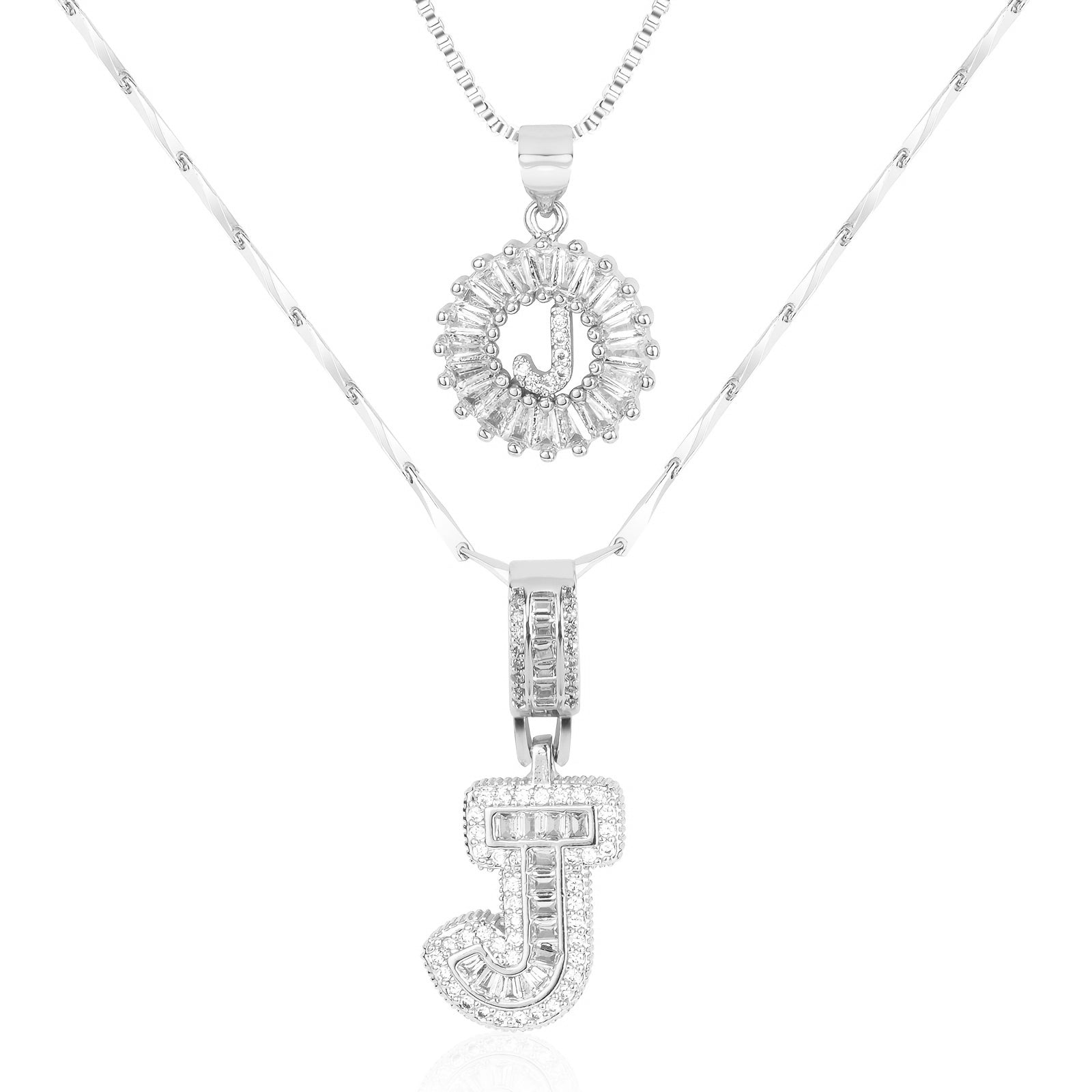 Selamora® | Collares con iniciales en forma de letra y diamantes de oro de 14k (2 unidades)