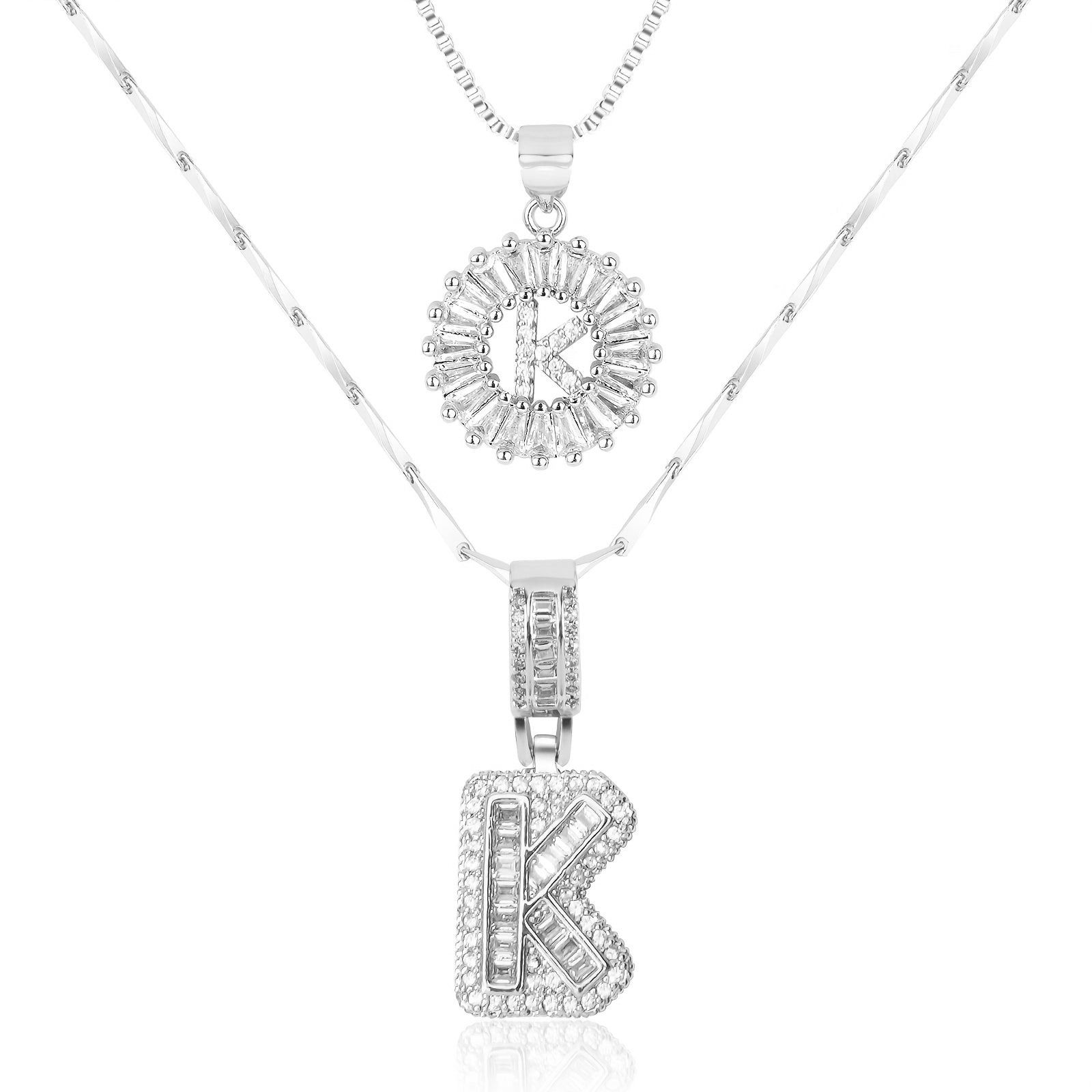 Selamora® | Collares con iniciales en forma de letra y diamantes de oro de 14k (2 unidades)