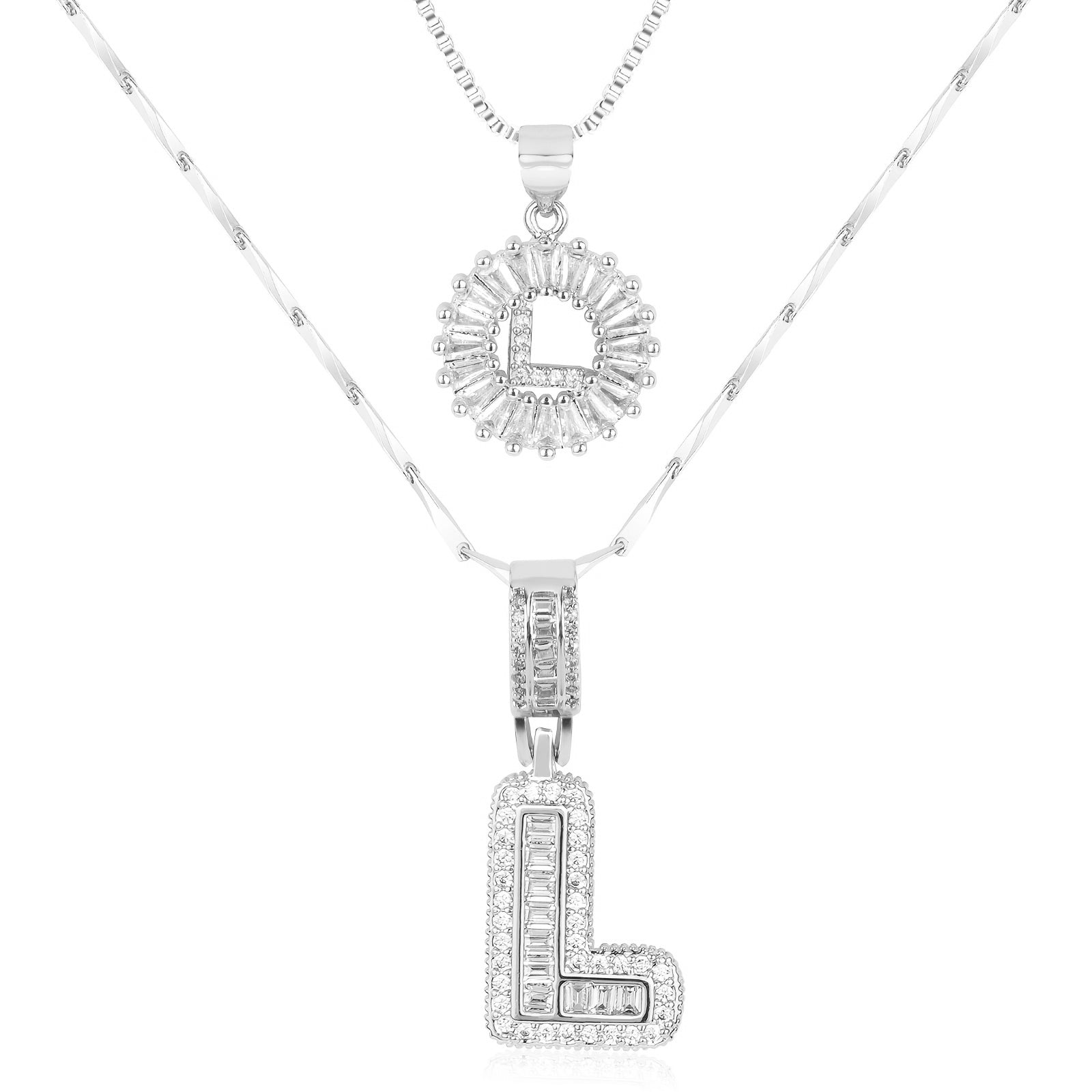 Selamora® | Collares con iniciales en forma de letra y diamantes de oro de 14k (2 unidades)