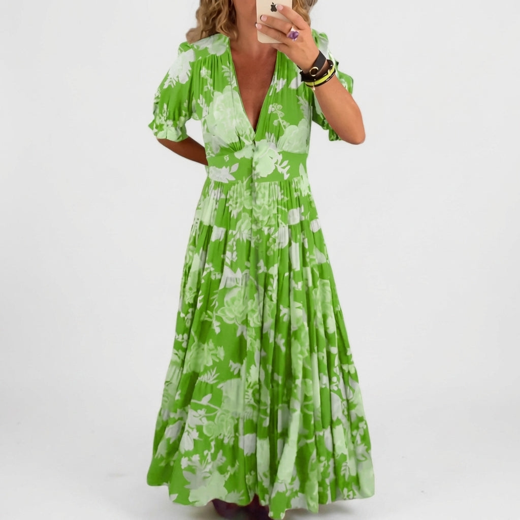 Minelda | Elegant V-neck dress with floral print