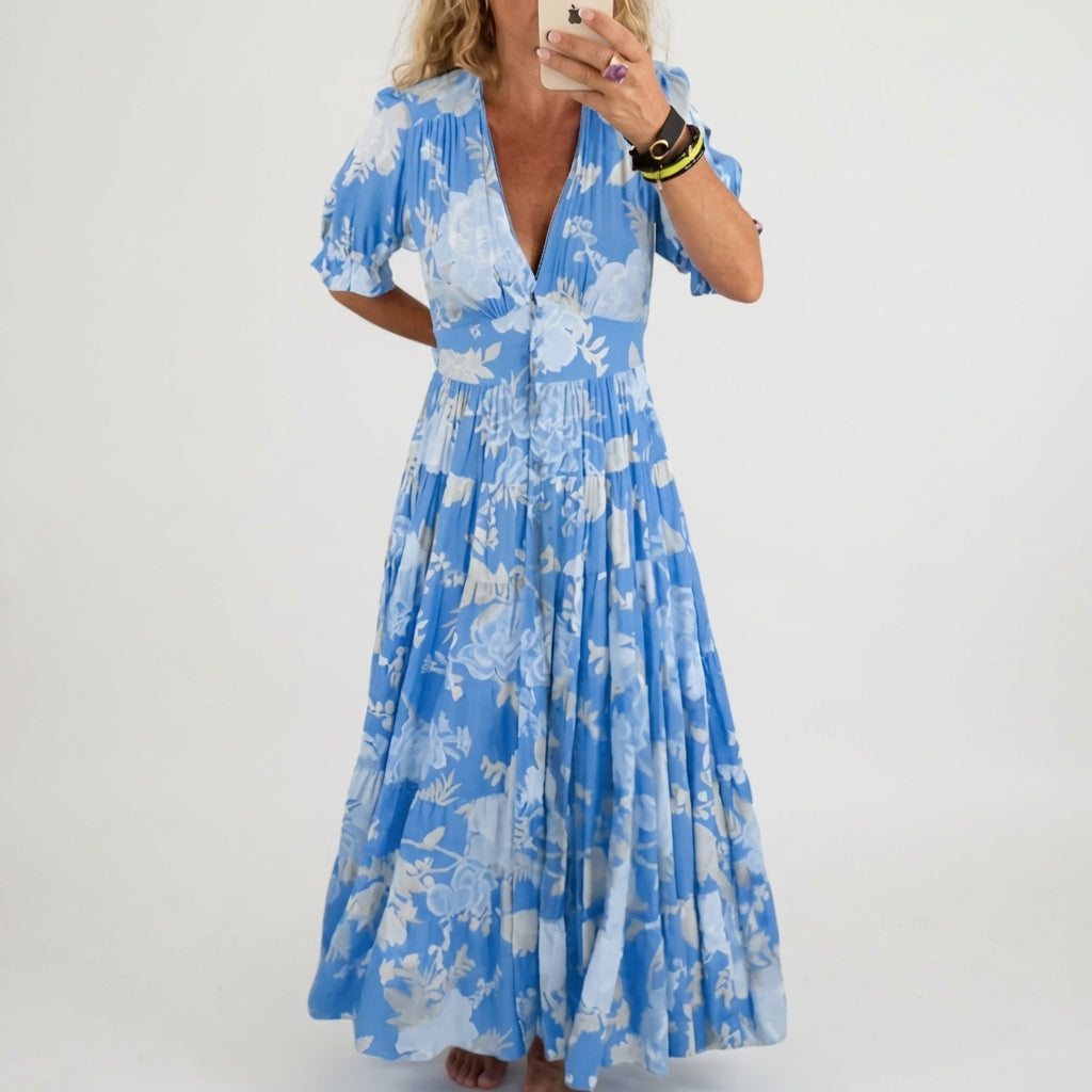 Minelda | Elegant V-neck dress with floral print